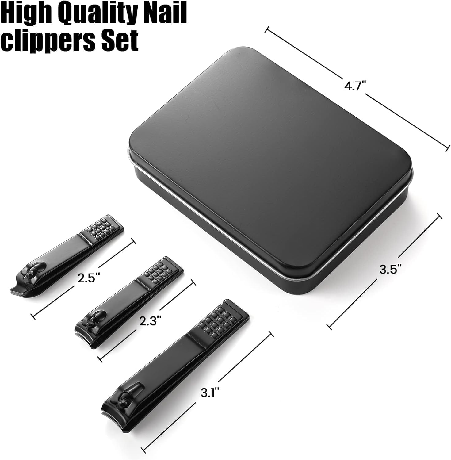 Nail Clippers Set, Sharp Stainless Steel Fingernail Clipper & Toenail Clippers, Black Nail Cutter, Large and Small 3 Piece Set. image number 4