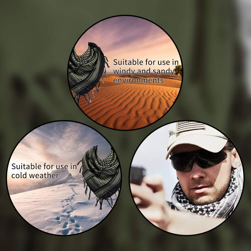100% Cotton Military Shemagh Arab Tactical Desert Keffiyeh Thickened Scarf Wrap for Women and Men 43"X43" - All Black image number 4