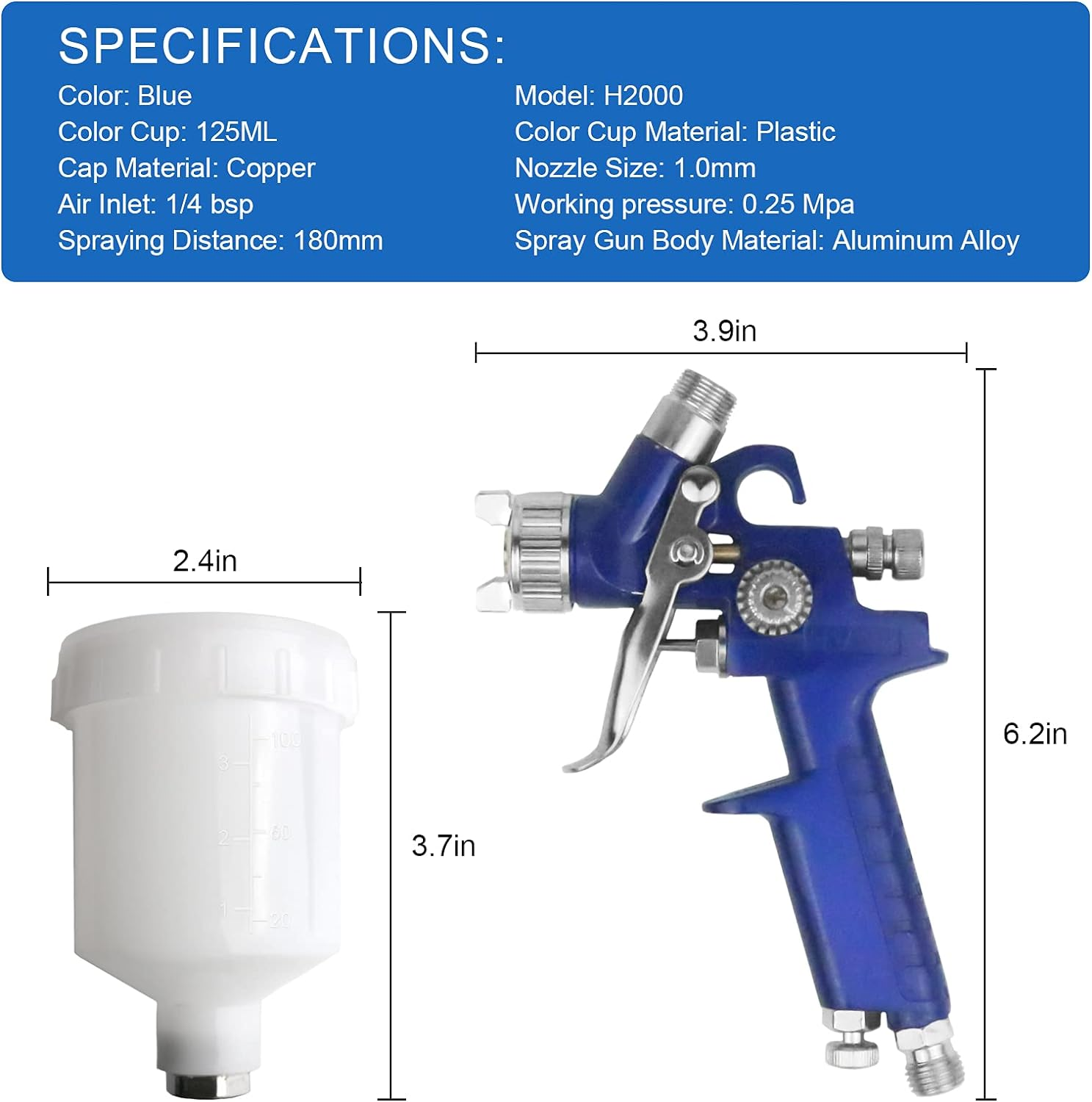 Tosucs HVLP Spray Gun with 1.0Mm Tip Air Spray Gun for Car Spraying Gravity Feed Paint Gun for Car Prime,Furniture Surface Spraying,Wall Painting Include 125Ml Capacity Cup image number 5