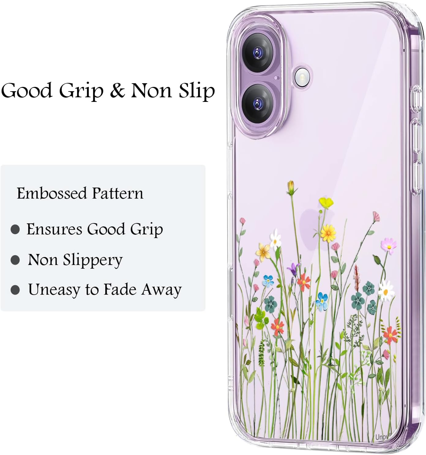 Unov Case Compatible with Iphone 17 Case Clear with Design Embossed Floral Pattern Soft TPU Bumper Slim Protective 6.3 Inch (Flower Bouquet)