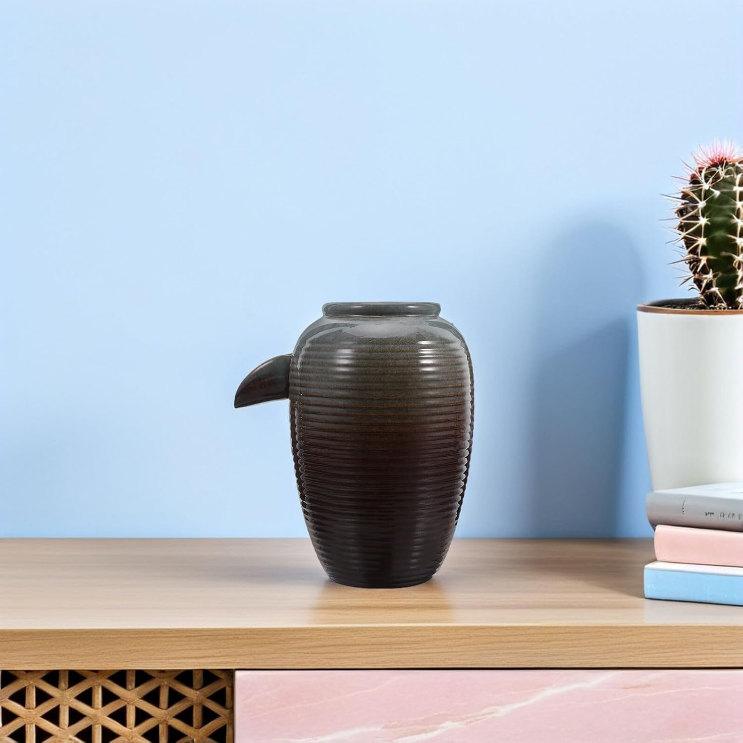 MERRYHAPY Ceramic Jar Water Fountain Spitter for Fish Outdoor Garden Decor Ancient Design Ceramic Build with Efficient Water Circulation Low Maintenance Landscape Ornament for Patio And image number 2