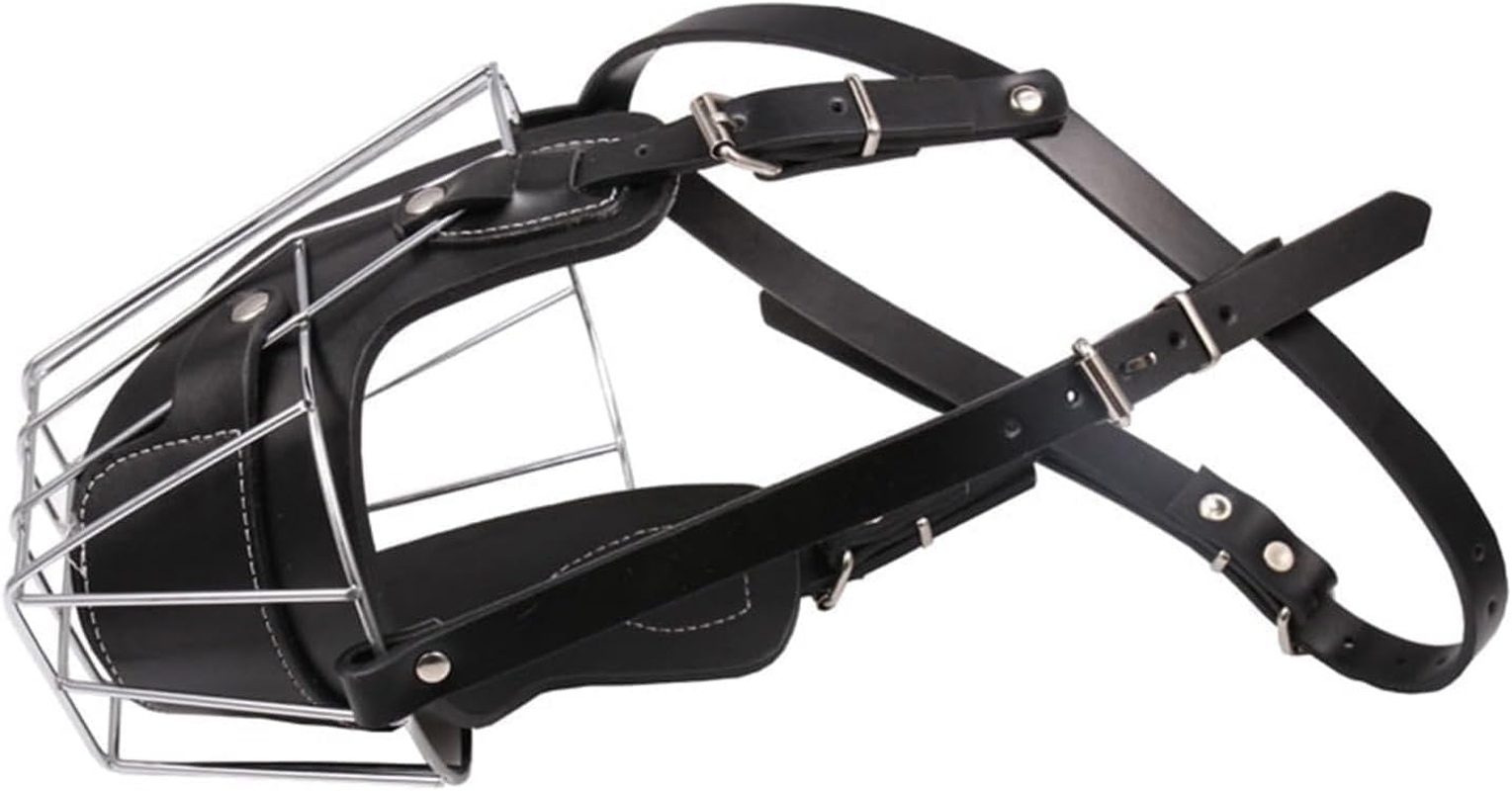 Metal Iron Dog Muzzle Adjustable Black Brown Leather Muzzle Fit for Dogs Large Dogs Bulldog anti Bite Muzzle Pet Supplies Dogs,2Xl,Black