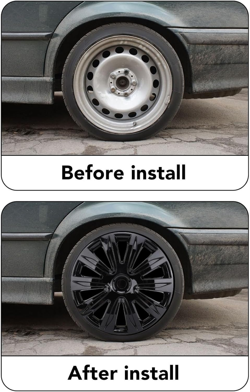 16 Inch Wheel Hub Cap, 4Pcs Universal Fit for Steel Wheels with Design ABS Plastic Durable Rim Cover Car Truck SUV (Black) - Black image number 3