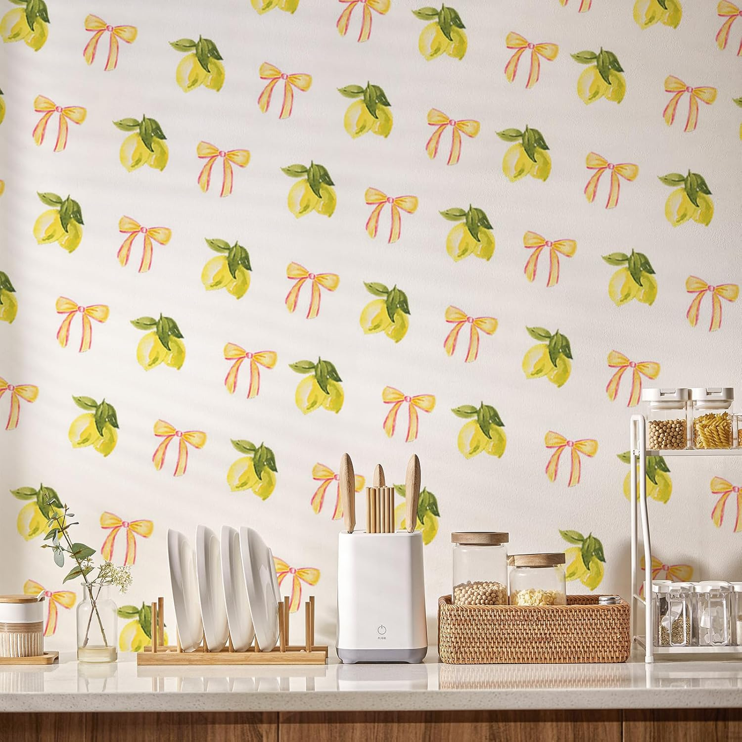 Untilplan 48 Pcs Flowers Wall Decal Boho Wall Decals Vinyl Wall Lemon Stickers Cute Girls Groovy Floral Stickers for Baby Kids Bedroom Bathroom Living Room Home Decoration-Lemo image number 5