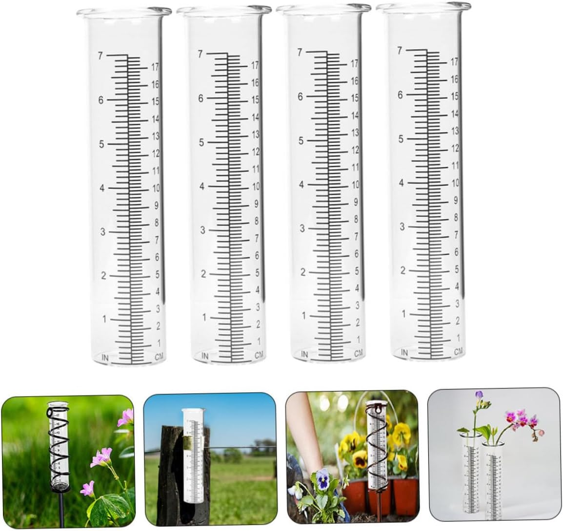 Kisangel 4Pcs Transparent Glass Rain Measuring Tubes with Clear Scale Accurate Rain Gauge Tools for Garden Lawn Home Outdoor Precipitation Collectors for Plant Moisture Monitoring image number 3