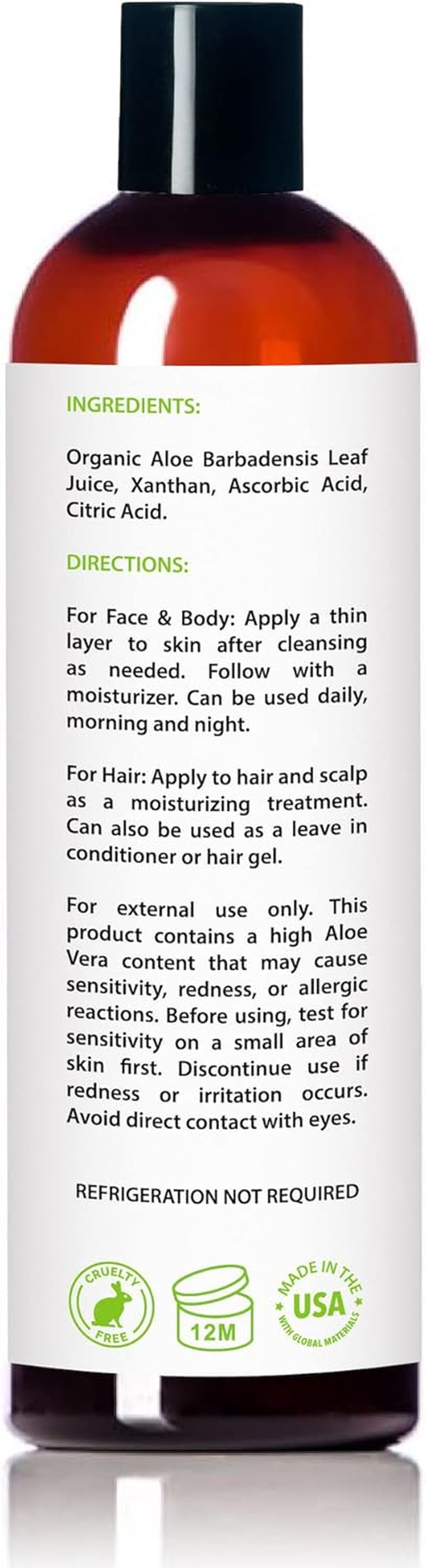 Amara Organics Aloe Vera Gel from Organic Cold Pressed Aloe, 8 Fl. Oz. image number 1