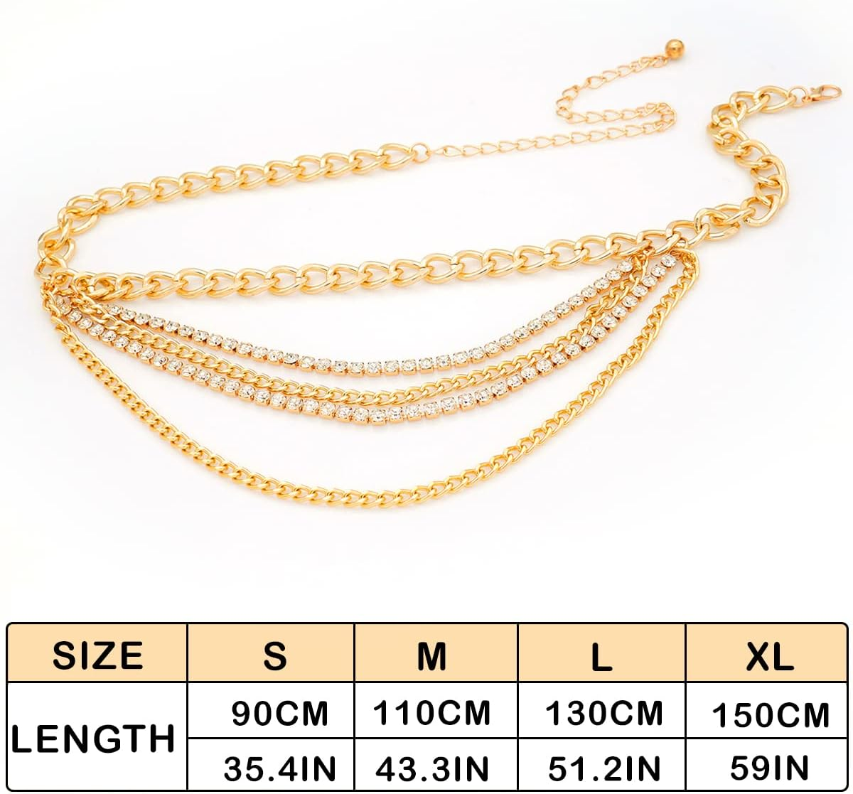 Yeeheen Rhinestone Chain Belt Multilayer Metal Waist Chain for Women Punk Chunky Chain Belts image number 4