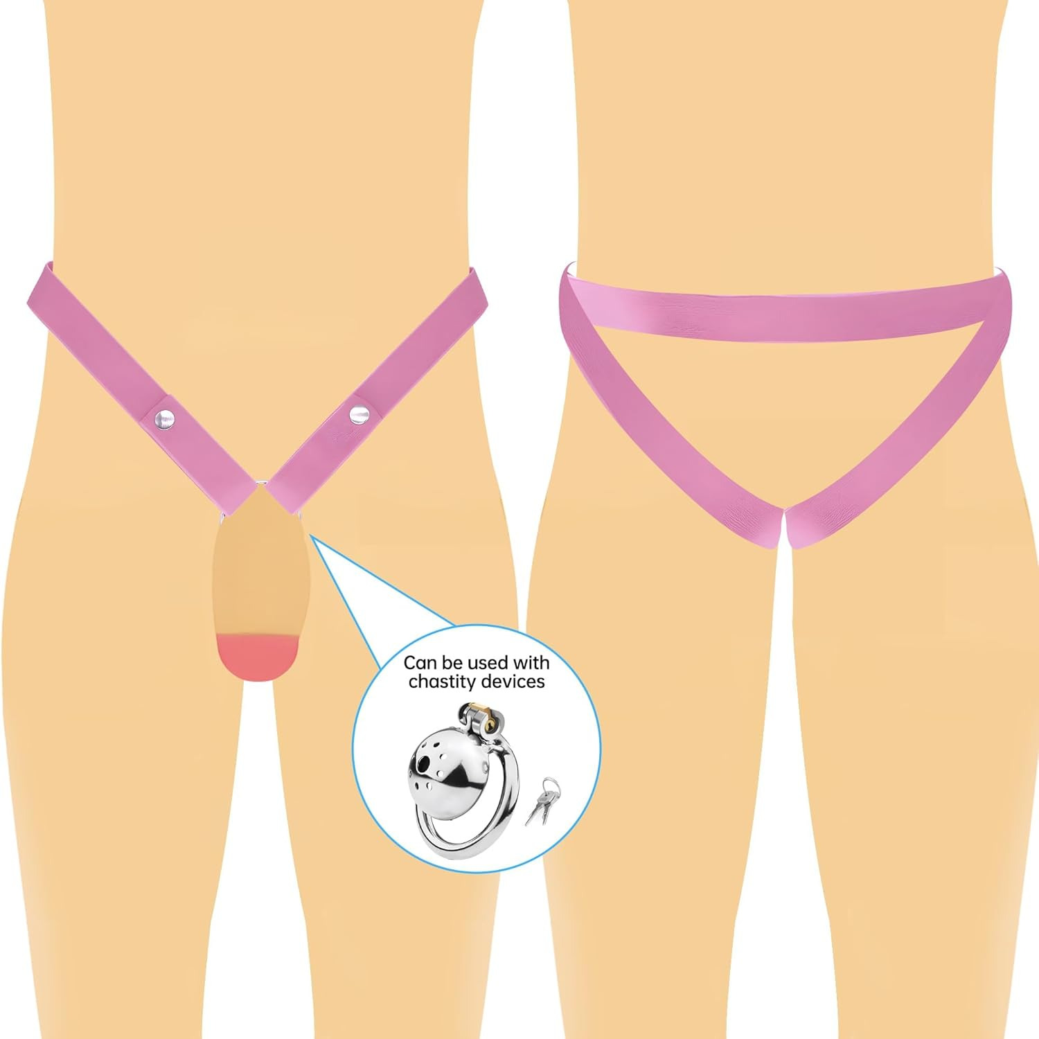 Male Chastity Belt Anti-Off Chastity Device Chastity Cage Chastity Strap Adjustable Auxiliary Belt Penis Cage Sex Toys Sex Furniture for Men (Pink) - Pink image number 2