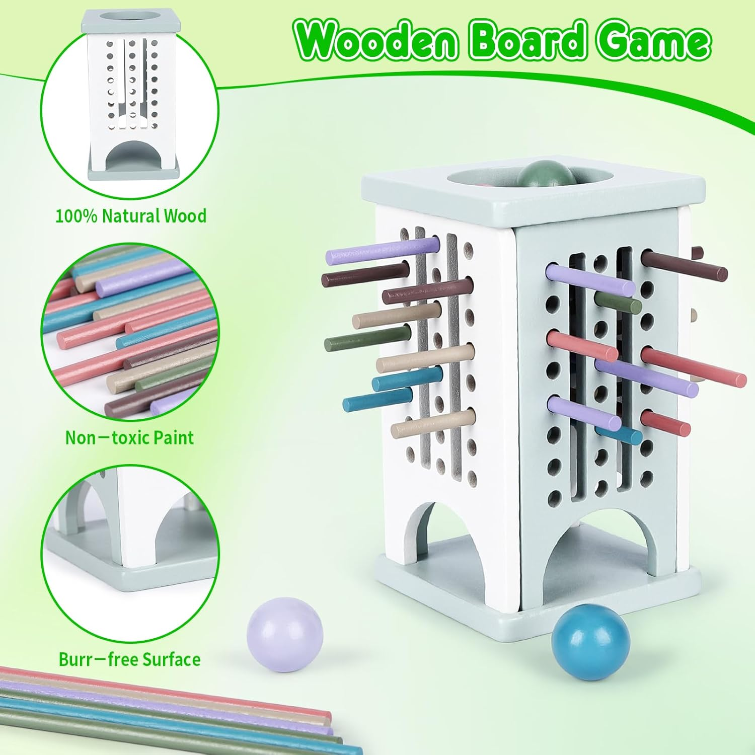 Math Learning Board Game for Kids & Family | Fine Motor Skills Toys with Wooden Sticks, Dice & Colorful Balls | Educational STEM Toy for Boys and Girls Ages 4-8 (Macaron Color) image number 1