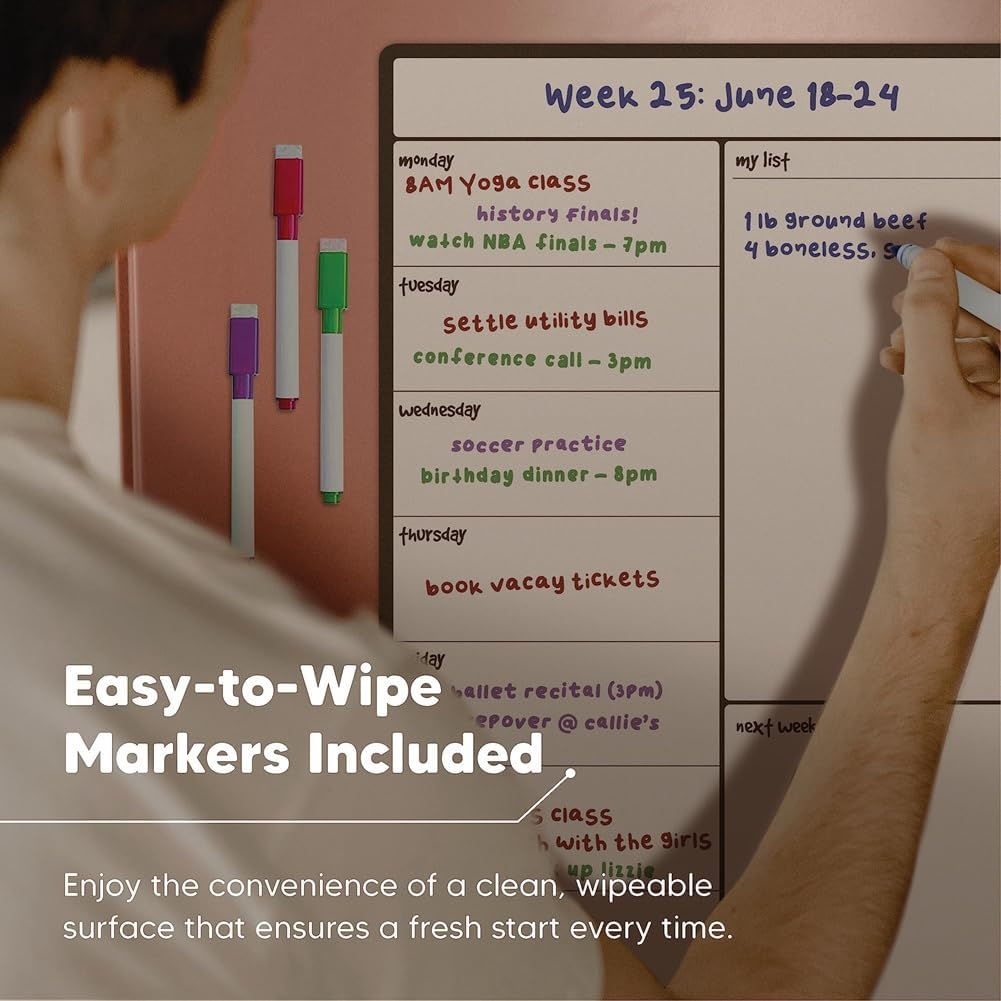 Magnetic Whiteboard Fridge Calendar Meal Planner and Shopping List White Board - Memo Board and Family Planner Easy to Use image number 1