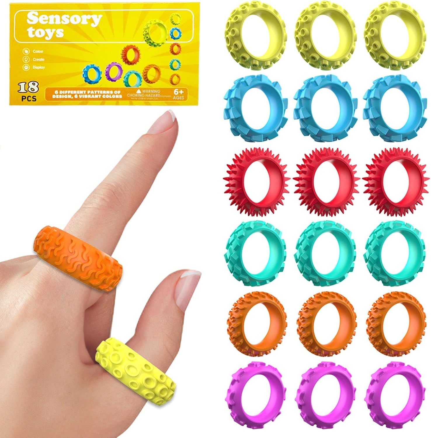 18 Pcs Fidget Sensory Rings for Adults & Kids &ndash; Quiet Finger Fidget Toys for Anxiety Relief, Autism Calming, ADHD Focus, Classroom & Student Prizes, Stress Texture Office Toys, Stocking Stuffers image number 2