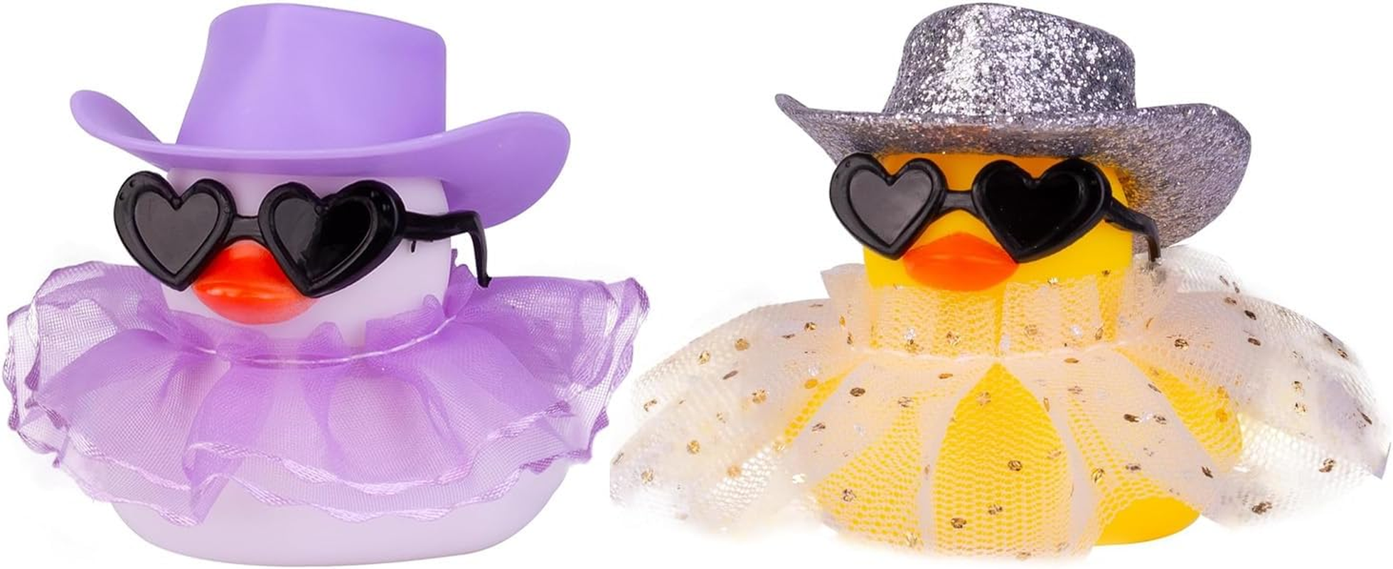 2 Pcs Mini Rubber Ducks with Skirt and Glasses, Cute Car Dashboard Decoration Accessories
