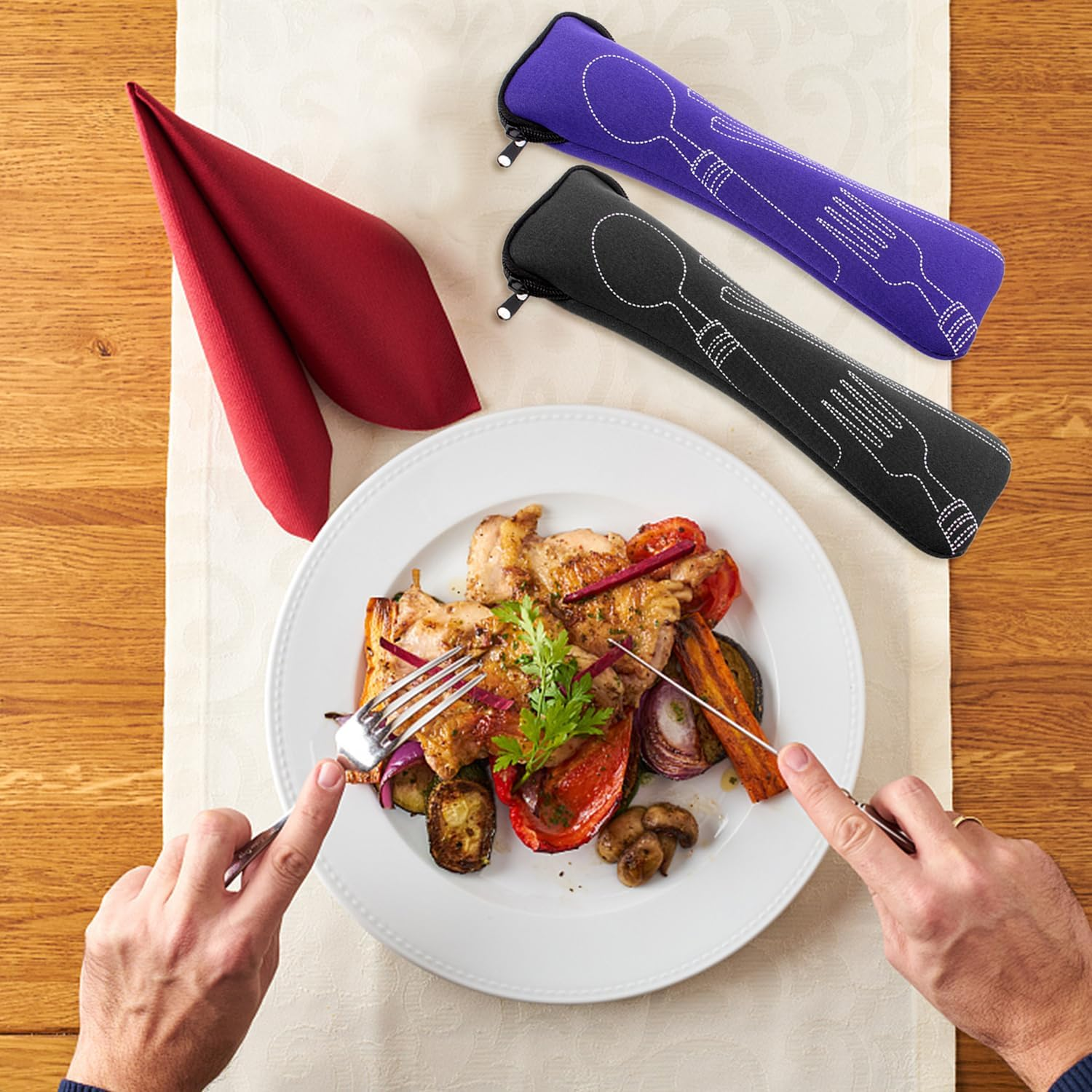 Set of 4 Tableware Bags, Cushion Tableware Storage Bag, Storage Bag for Forks, Spoons, Chopsticks, Stainless Steel Tableware Packaging Bag image number 4