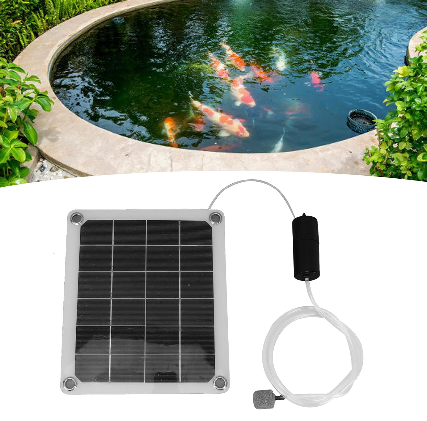 Solar Air Pump Bubbler for Fish Pond, 20W Aerator with Bubble Stones - Noiseless Aquarium Air Pump, Efficient Energy Saving Pond Bubbler image number 3