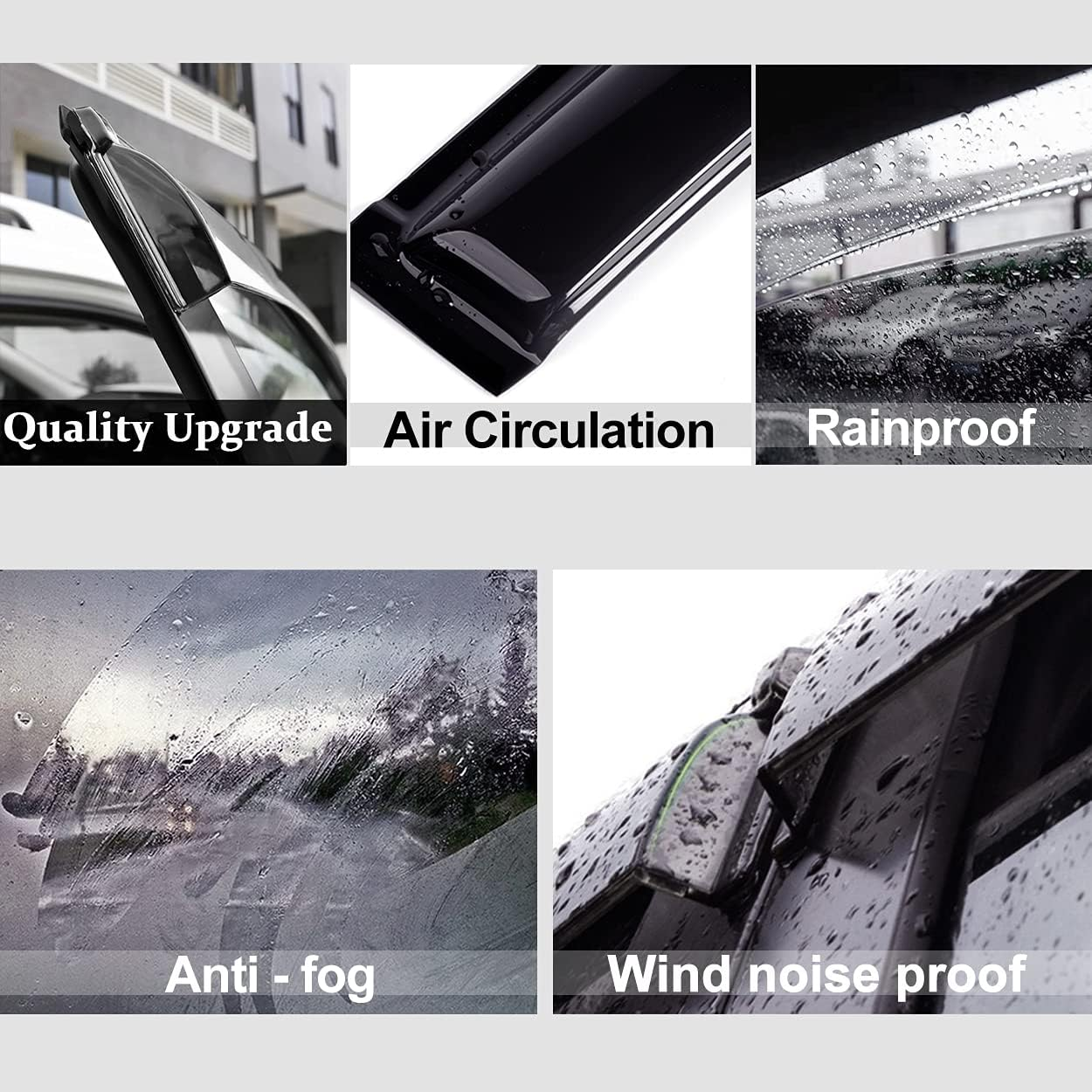 Puermto 94113 Side Window Wind Vent Deflector,4Pcs Out-Channel Tape-On Nice Shade Rain Guards Set,Dark Smoke Window Visors Fit for 1997-2001 Honda CR-V image number 1