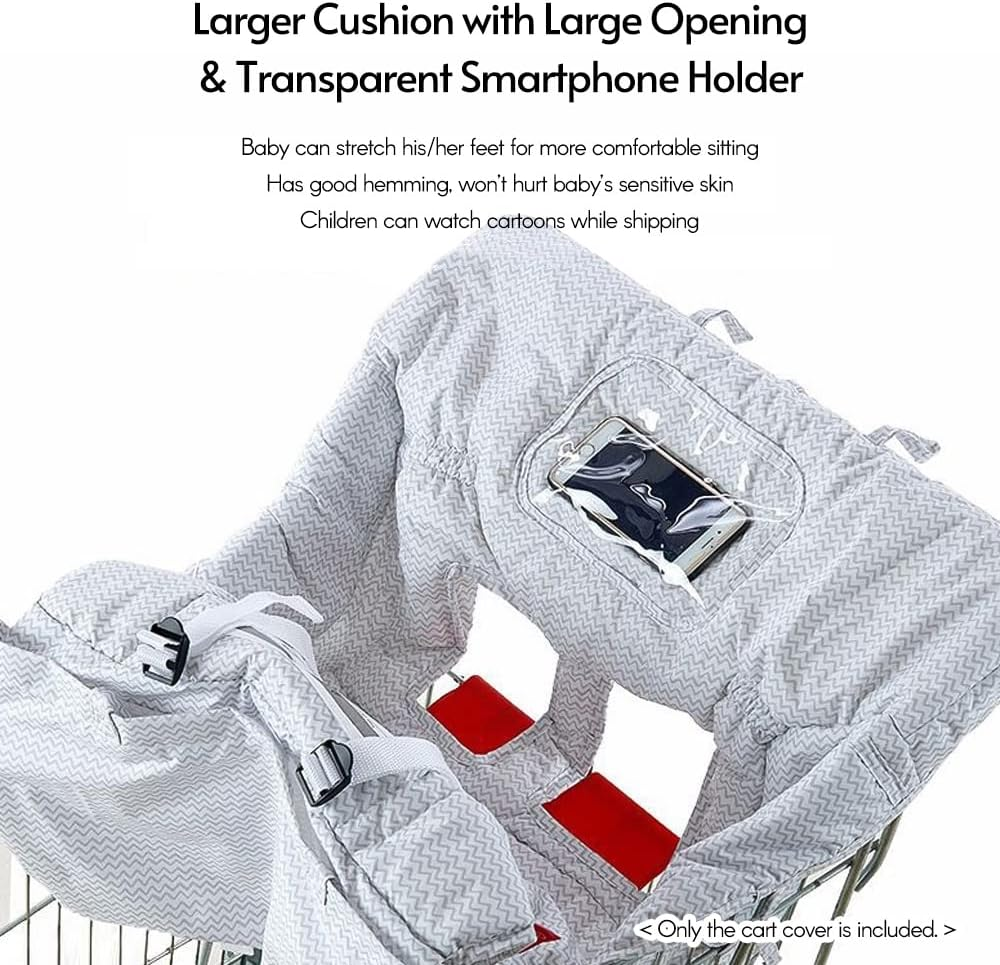 Multifunctional 2-In-1 Baby Shopping Cart Cover Children Highchair Cover with Thickened Soft Cushion Transparent Phone Holder for Boys Girls image number 4
