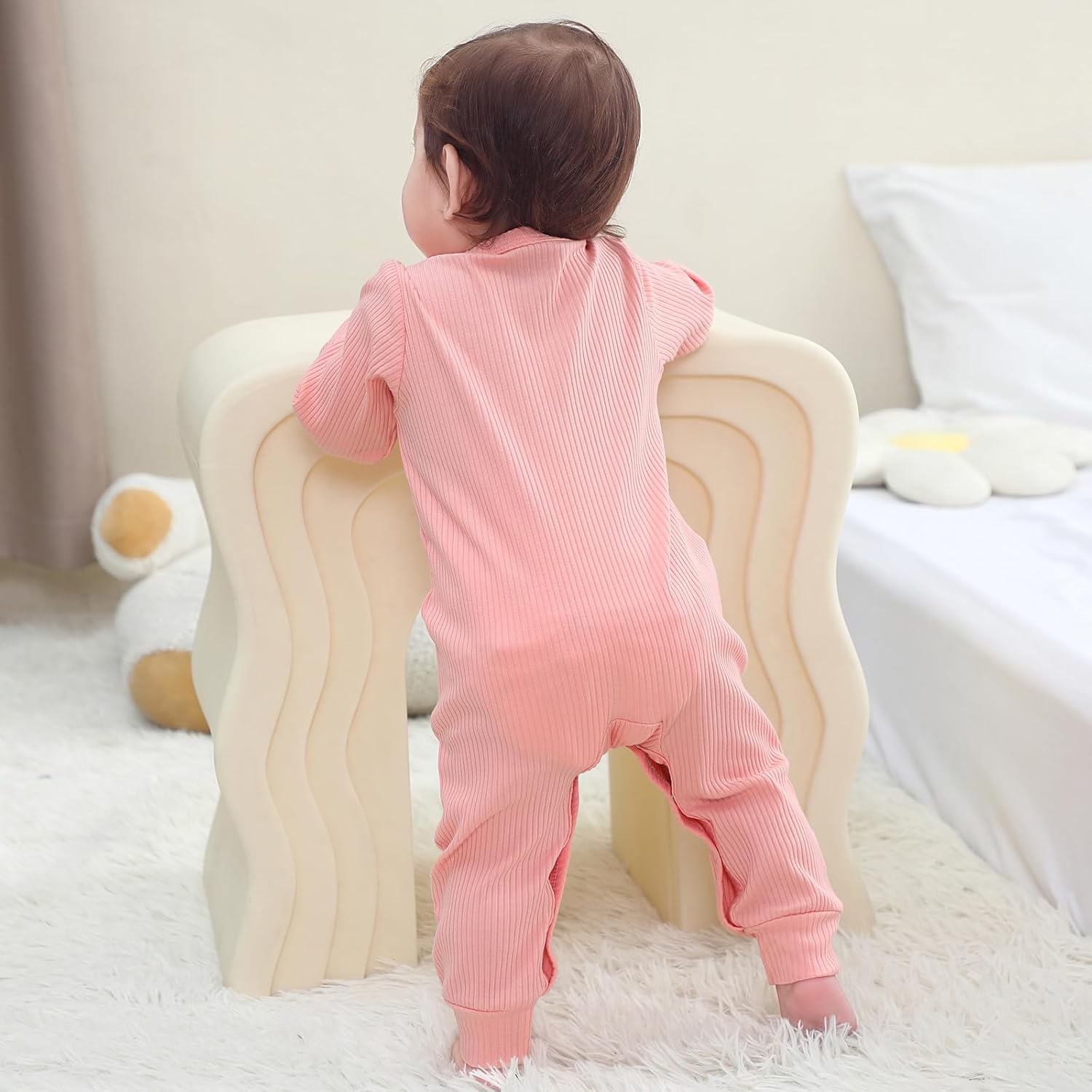 Newborn Baby Bodysuit Soft Ribbed Romper Infant Boy Girl Clothes Set 0-12 Months image number 2