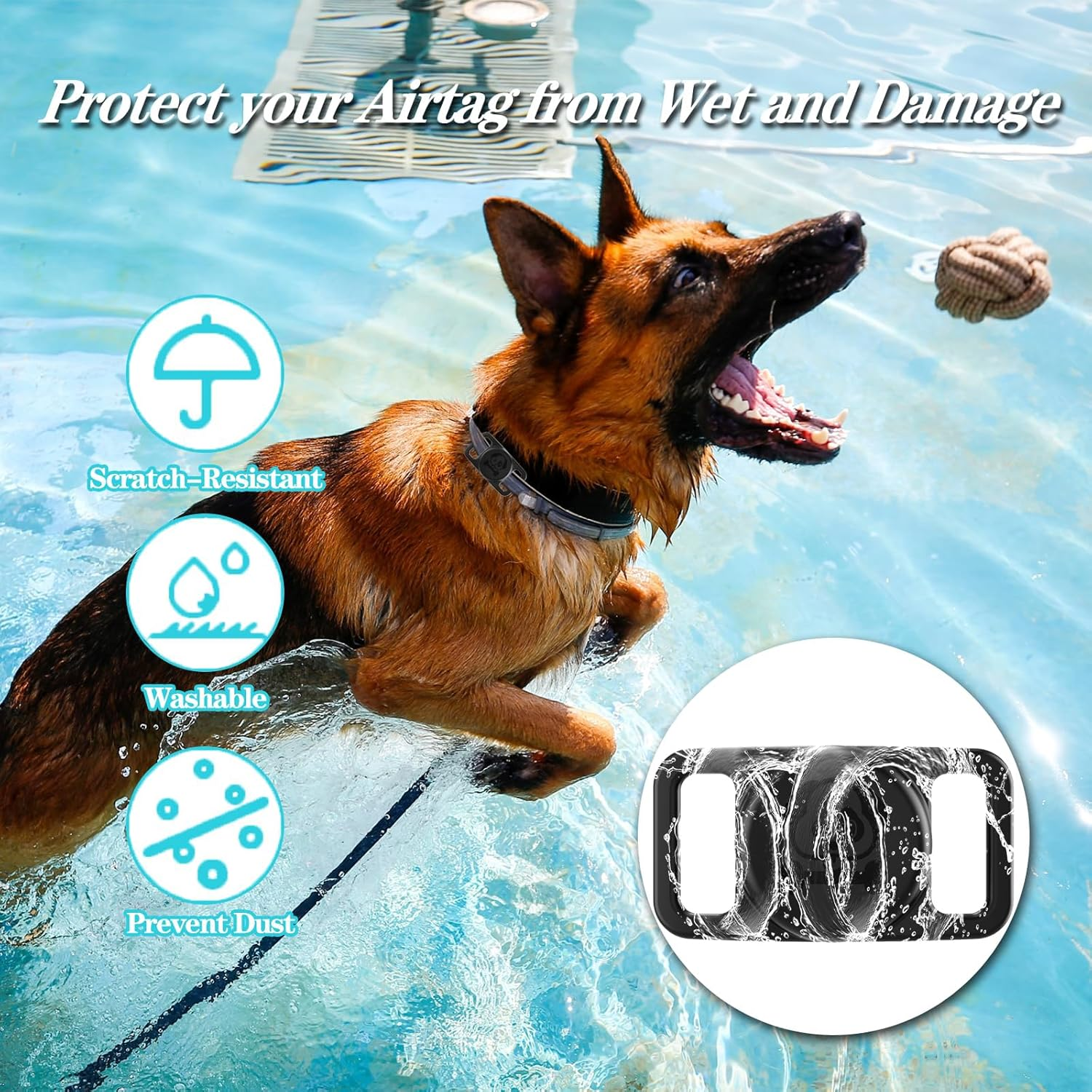 2 Pack Waterproof Airtag Dog Collar Holder Compatible with Apple Airtag, Silicone Hidden Loop Holder for Airtag Tracker, Anti-Lost Dog Collar Air Tag Accessories (Black, Black) image number 4