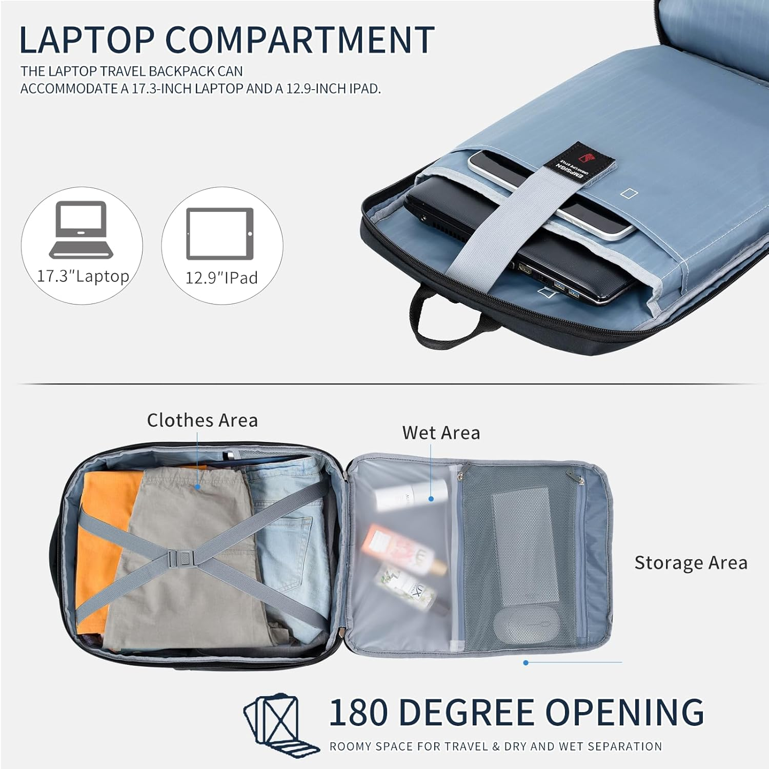 EMPSIGN Travel Backpack for Women, Large Carry on Backpack Airline Approved Personal Item Travel Bag, 17 Inch TSA Friendly Laptop Backpack with USB Port, Casual Daypack Business Backpack