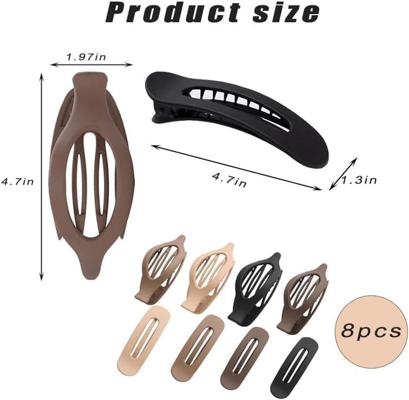 Neutral Color Flat Claw Clips, 8Pcs French Concord Flat Hair Clips,French Concord Curved Flat Hair Clips,Lay Flat Hair Claw Clips,French Concord Lay Flat Claw Clips,Flat Hair Clips for Women Girls image number 2