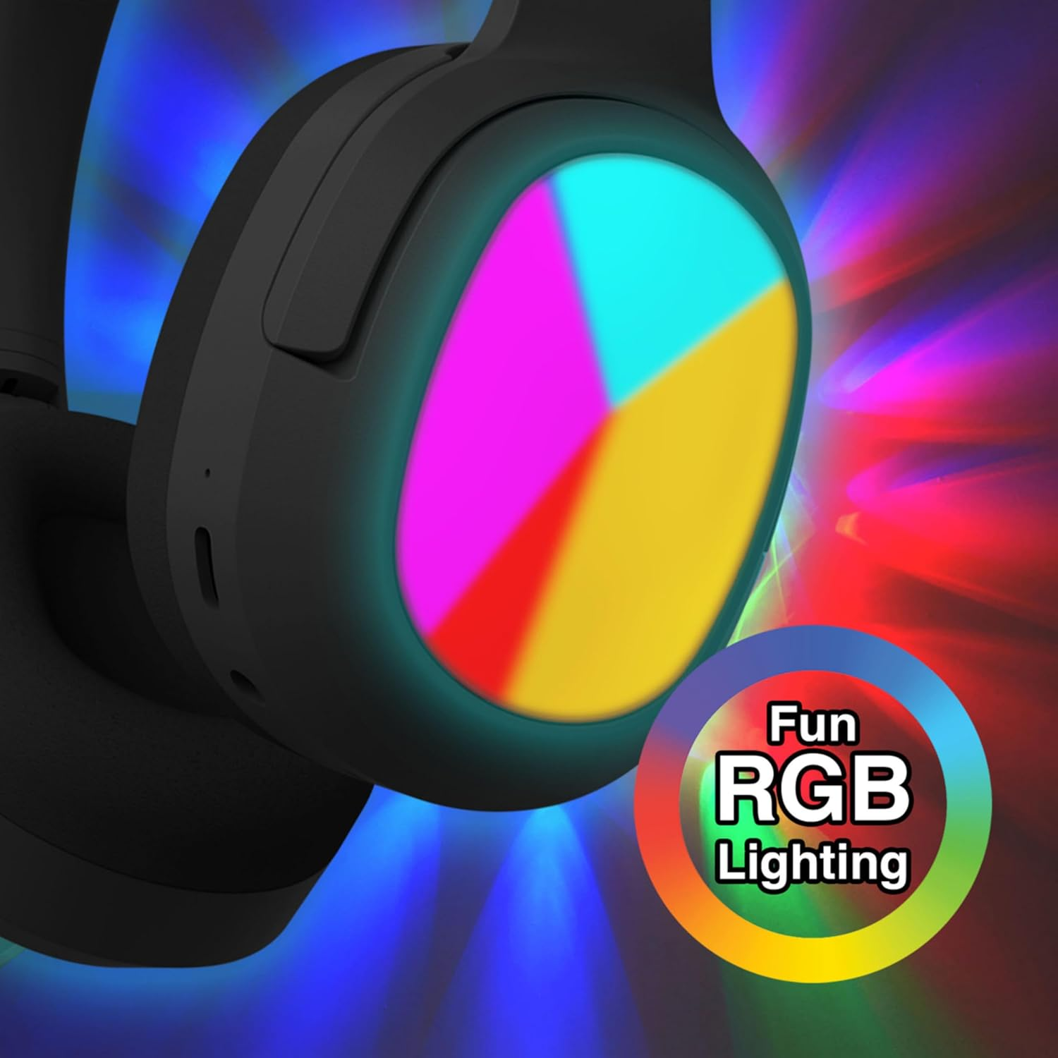 Laser Kids Bluetooth 5.4 Wireless Headphones with RGB Lights, Foldable, Safe Volume Limited to 85Db, Built in Mic - Supports USB C Charging, AUX and Micro SD (Black) image number 3