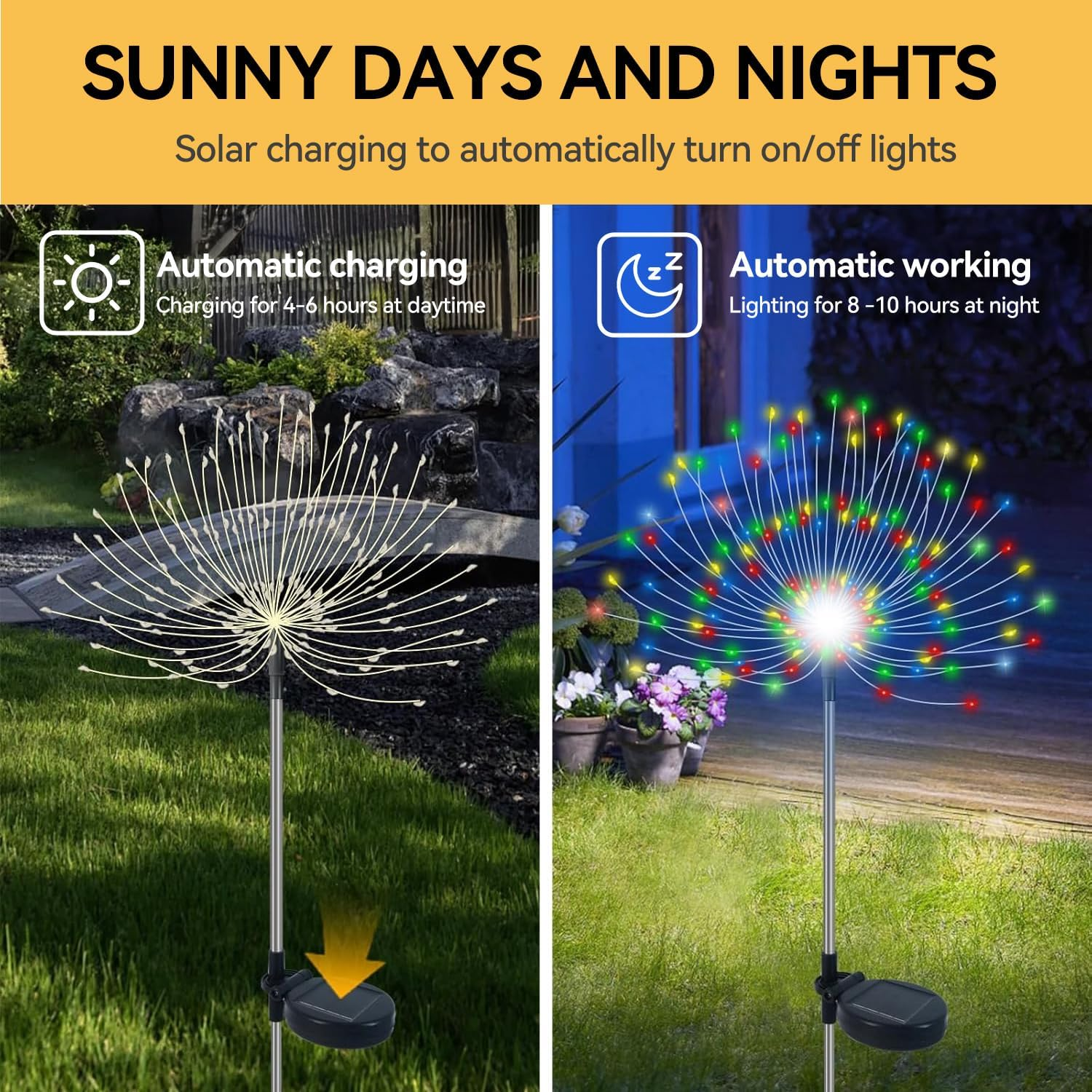 Theapro Solar Firework Lights 6 Pack, Total 720 Leds Solar Garden Light 8 Modes Twinkling Lights for outside Outdoor, Yard Pathway, Wedding, Party, Patio (Multi-Colored) image number 1