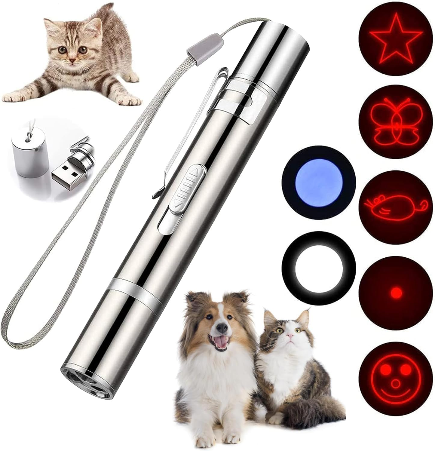 Mumoo Bear Cat Pointer Toy,Dog Laser Pointer,7 Adjustable Patterns Laser,Long Range 3 Modes Training Chaser Interactive Toy,Usb Recharge