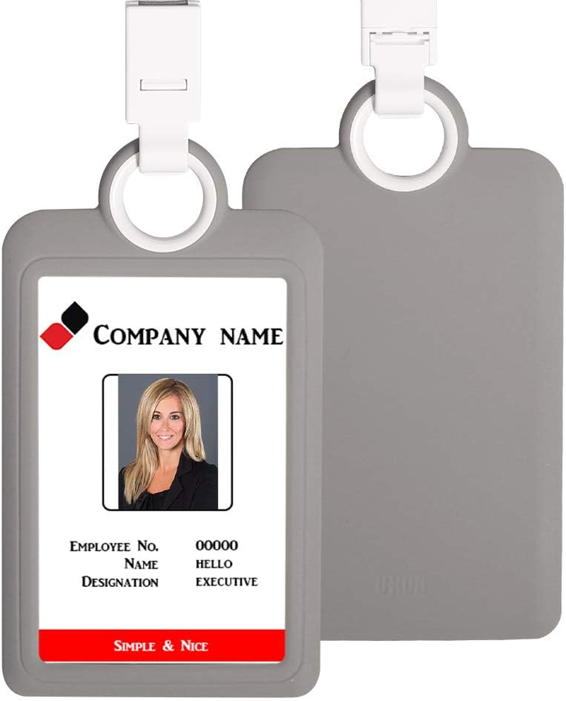 Badge Holder Silicone Horizontal ID Badge Card Holder with Lanyard Neck Strap Heavy Duty ID Card Business Card Offices Supplies Vertical &hellip; image number 3