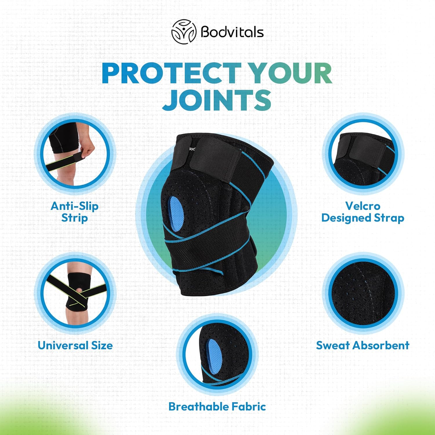 BODVITALS Knee Sleeve with Straps for Women & Men | Adjustable Knee Pads for Women & Men | Knee Compression Sleeve for Exercises | Knee Support for Weightlifting & Outdoor Sports Activities image number 6