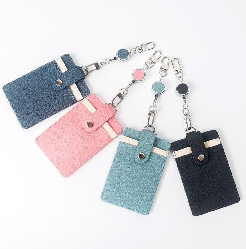 Badge Holder with Lanyard Set - Heavy Duty Carabiner Clip Retractable Reel Keychain with ID Card Badge Holder (Light Green+Deep Blue) - Light Green+Deep Blue image number 3