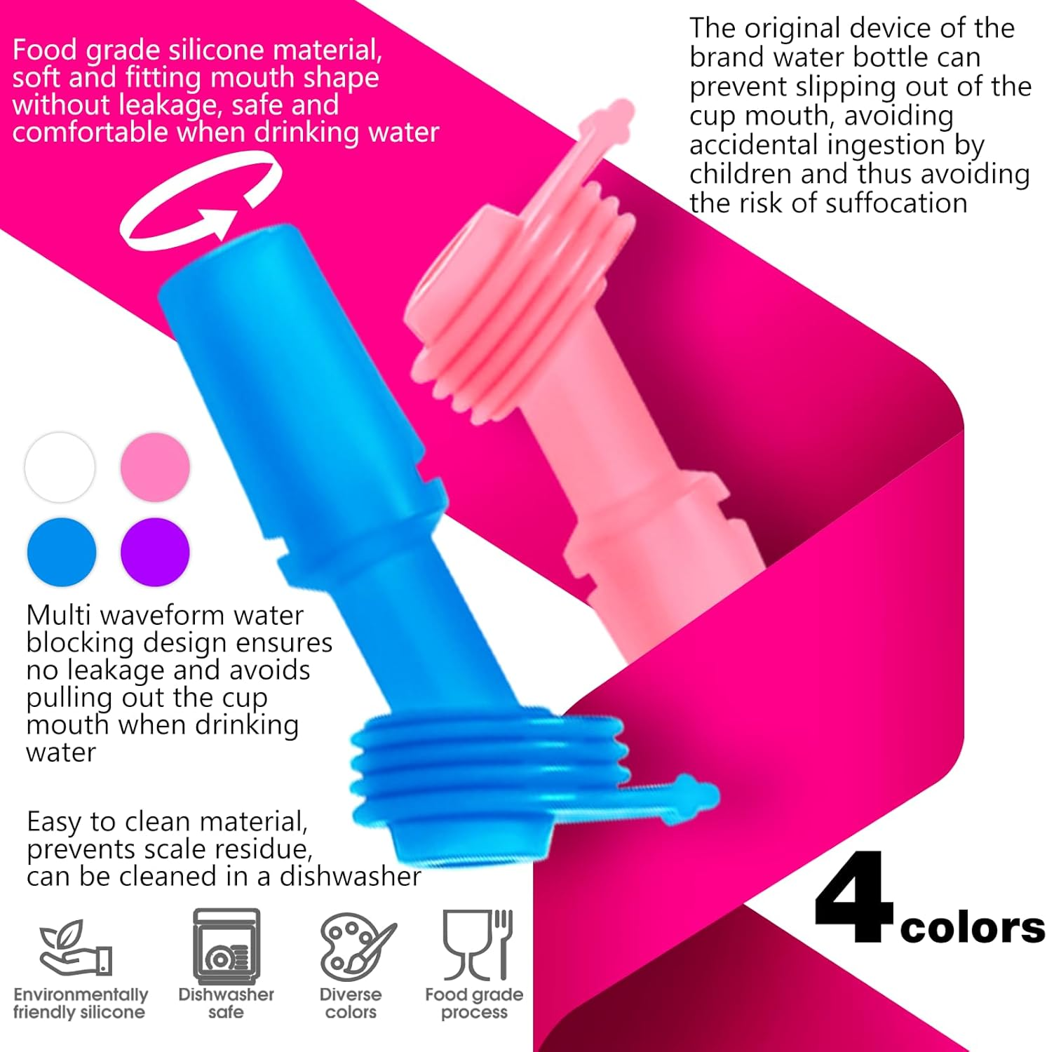 Powerful 8 Pack Bite Valve and Straw Fit All Camelbak Eddy Kids Water Bottle, 4 Bite Valve & 2 Sets Straws & 2 Brushes