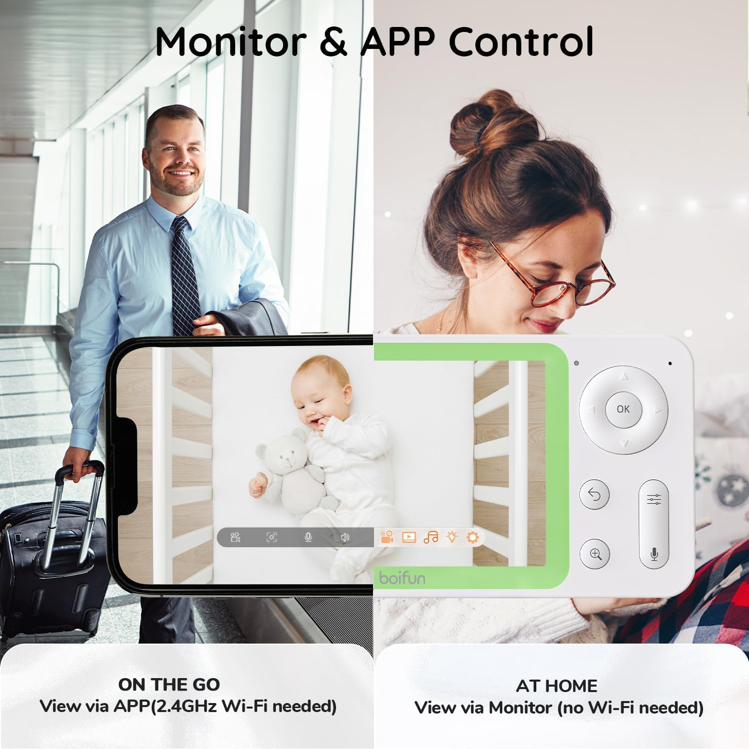 BOIFUN Video Baby Monitor with 1080P Camera, Wifi Smart Phone APP Control, Motion & Sound Detection, Invisible Night Vision, Customized Alarm Area, Two-Way Audio, 4Xzoom, Compatible for Ios/Android image number 3