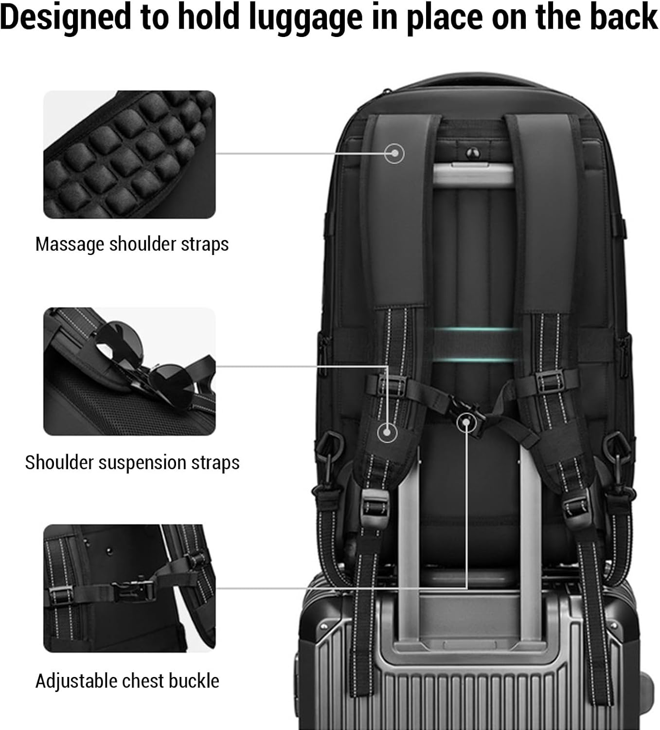 60L Large Travel Backpack with Wheels, Three-Layer Partition Design Vacuum Compression Backpack with 17 Inch Laptop Compartment & Air Pump for Men Women Adults image number 5