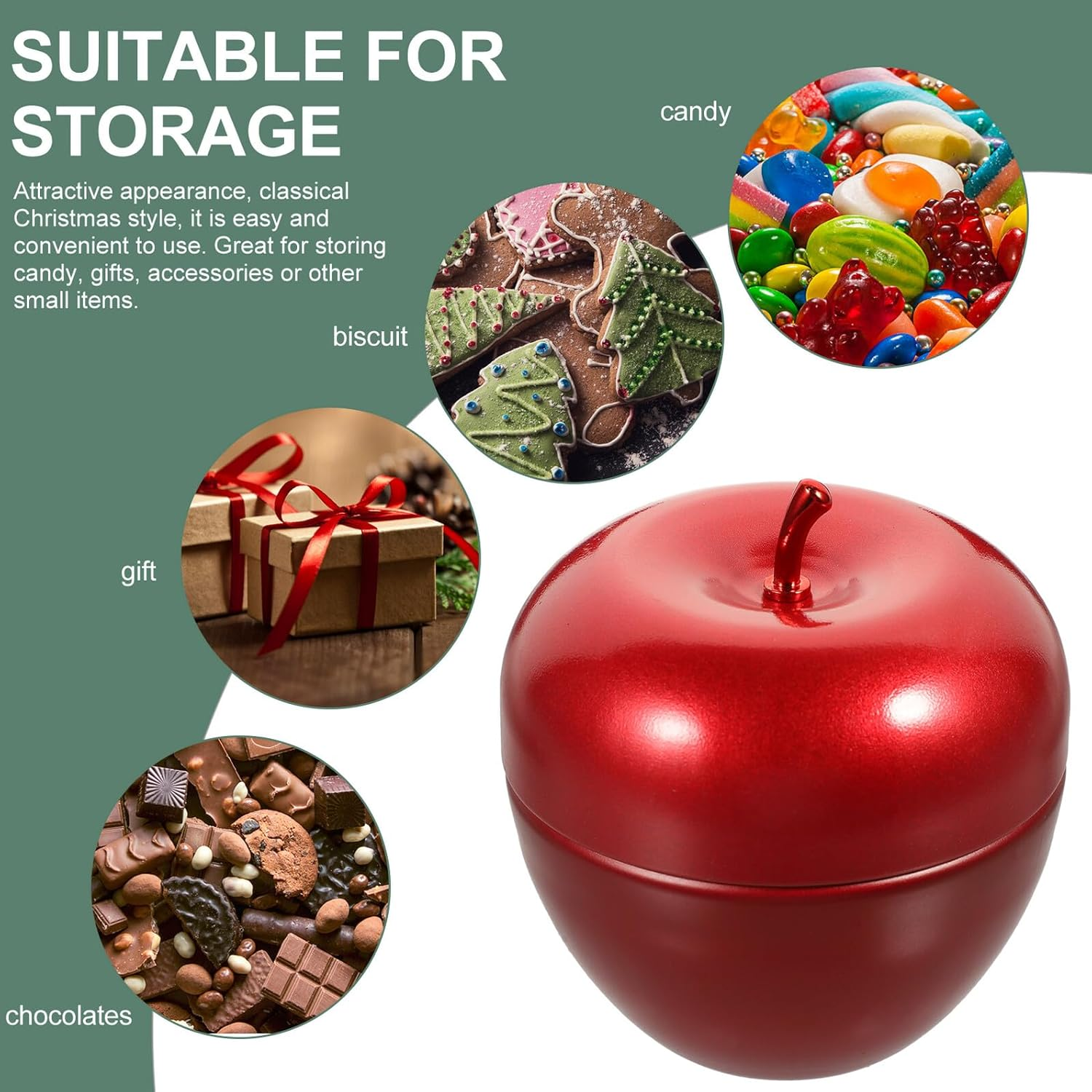 KICHOUSE 10Pcs Tinplate Apple Shaped Candy Containers Tea Jar Red Storage Canister for Tea Leaves Coffee Dried Fruits Jewelry Display Home Accessory image number 1