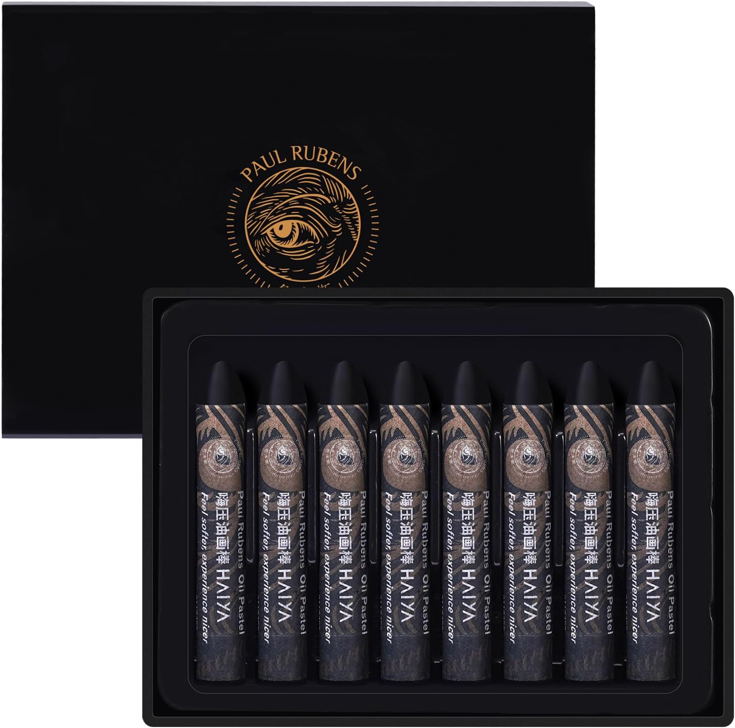 Paul Rubens Oil Pastels, 8PCS Black Oil Pastel Set with Creamy Texture Easy to Blend, Bullet Heads HAIYA Oil Pastels for Artists and Beginners, Art Supplies for Painting and Drawing