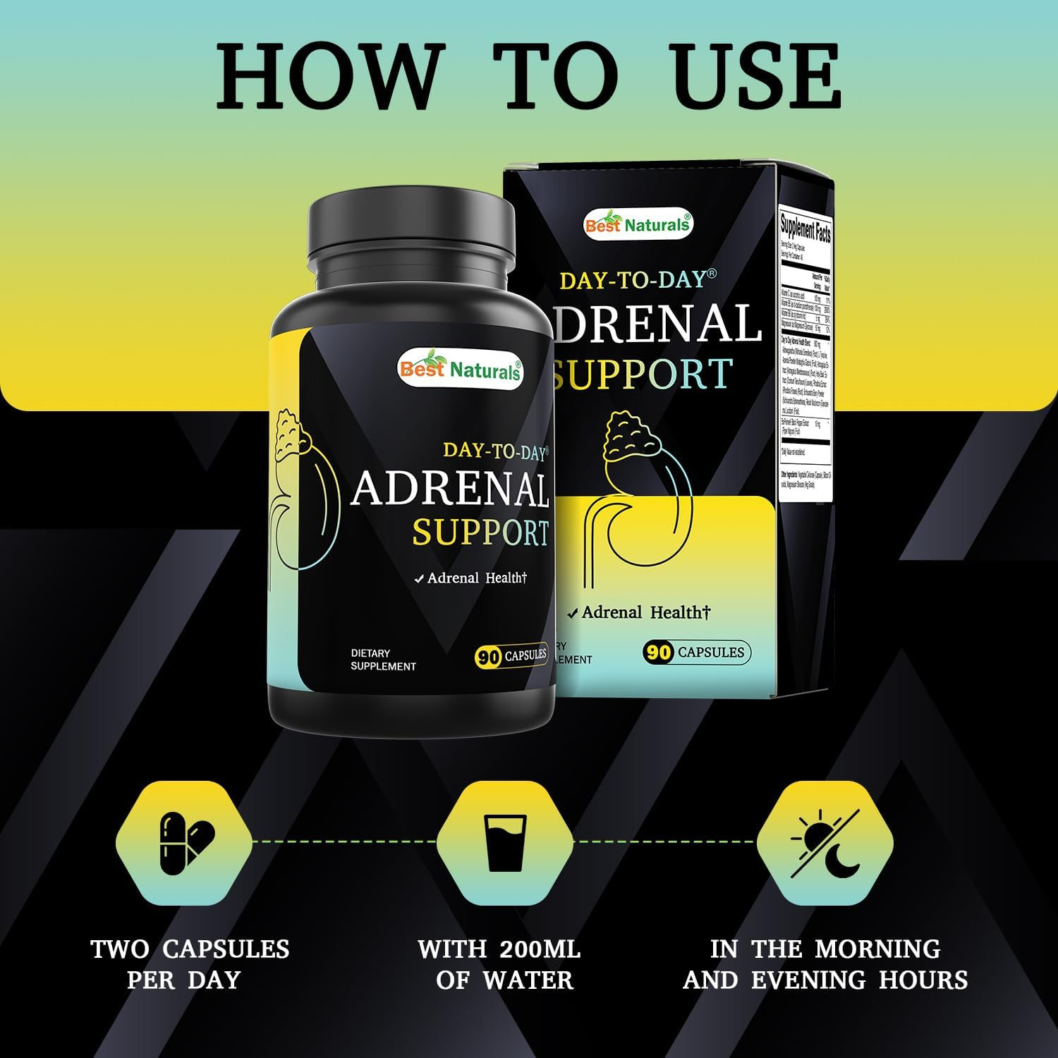 Best Naturals Day-To-Day Adrenal Support Supplements - 90 Veg Capsules - Made with Ashwagandha, L-Tyrosine, Magnesium, Rhodiola & Holy Basil & Bioperine image number 4