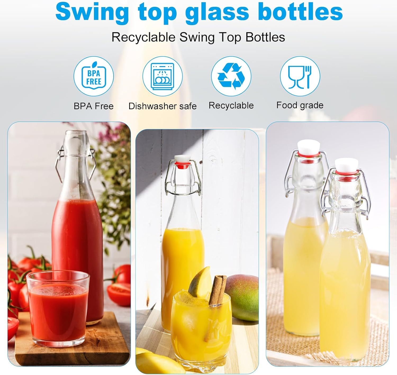 2 Pack Swing Top Glass Bottles 16Oz, Flip Top Glass Bottle with Airtight Lid for Fermentation, Kombucha, Mead, Vanilla Extract, Coquito, Vinegar, Beer, Kefir, Wine, Soda, Juice, Oil for Home Brewing image number 5