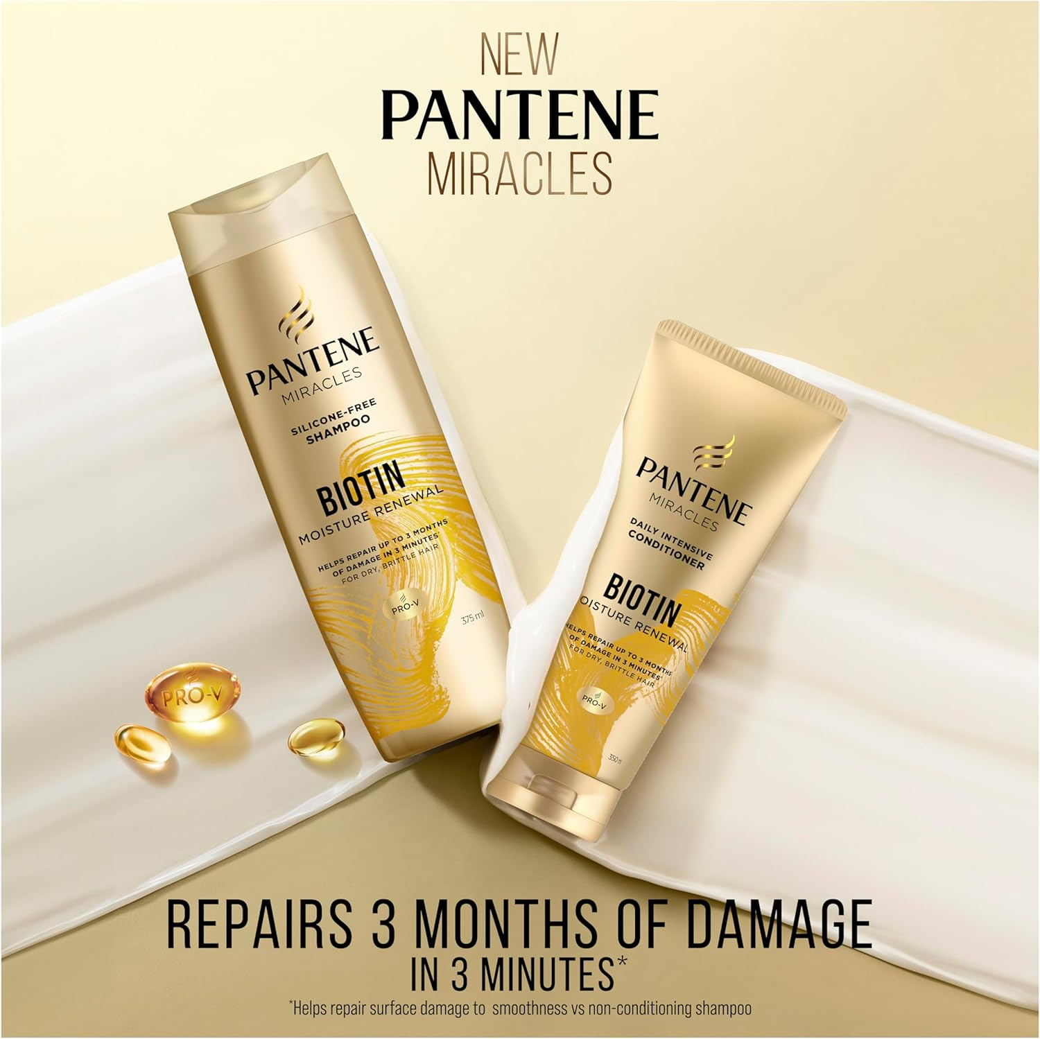Pantene Miracles Biotin Moisture Renewal Silicone-Free Shampoo 375 Ml (Pack of 2) image number 6