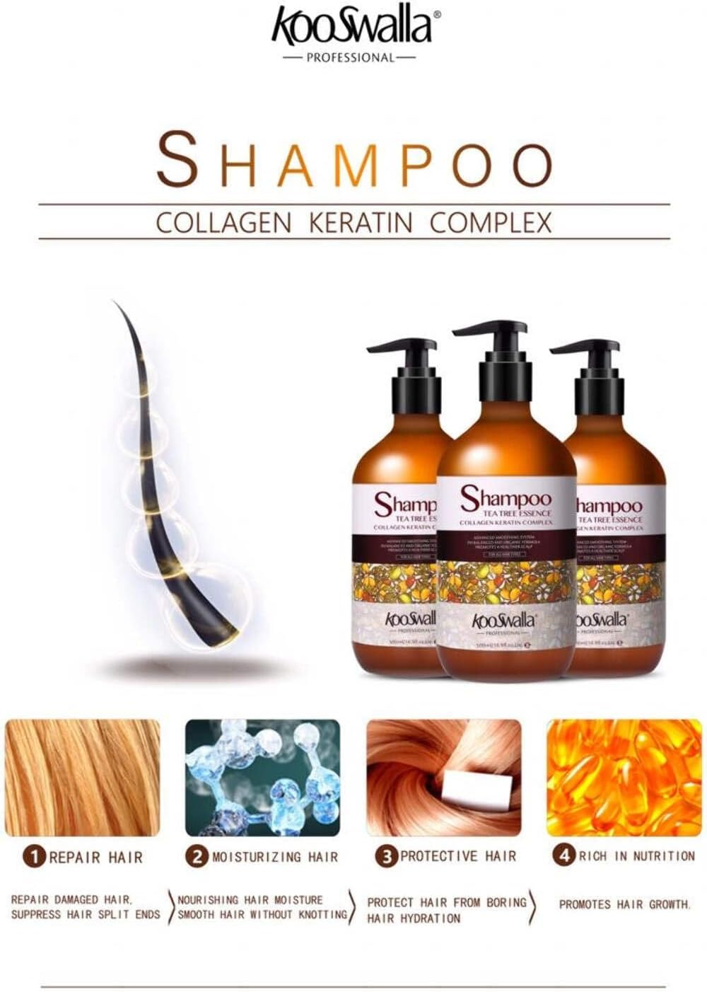 Shampoo Tea Tree Range &ndash; Collagen & Keratin Complex &ndash; 350Ml or 750Ml &ndash; Gentle for All Hair Types 750 Ml image number 6