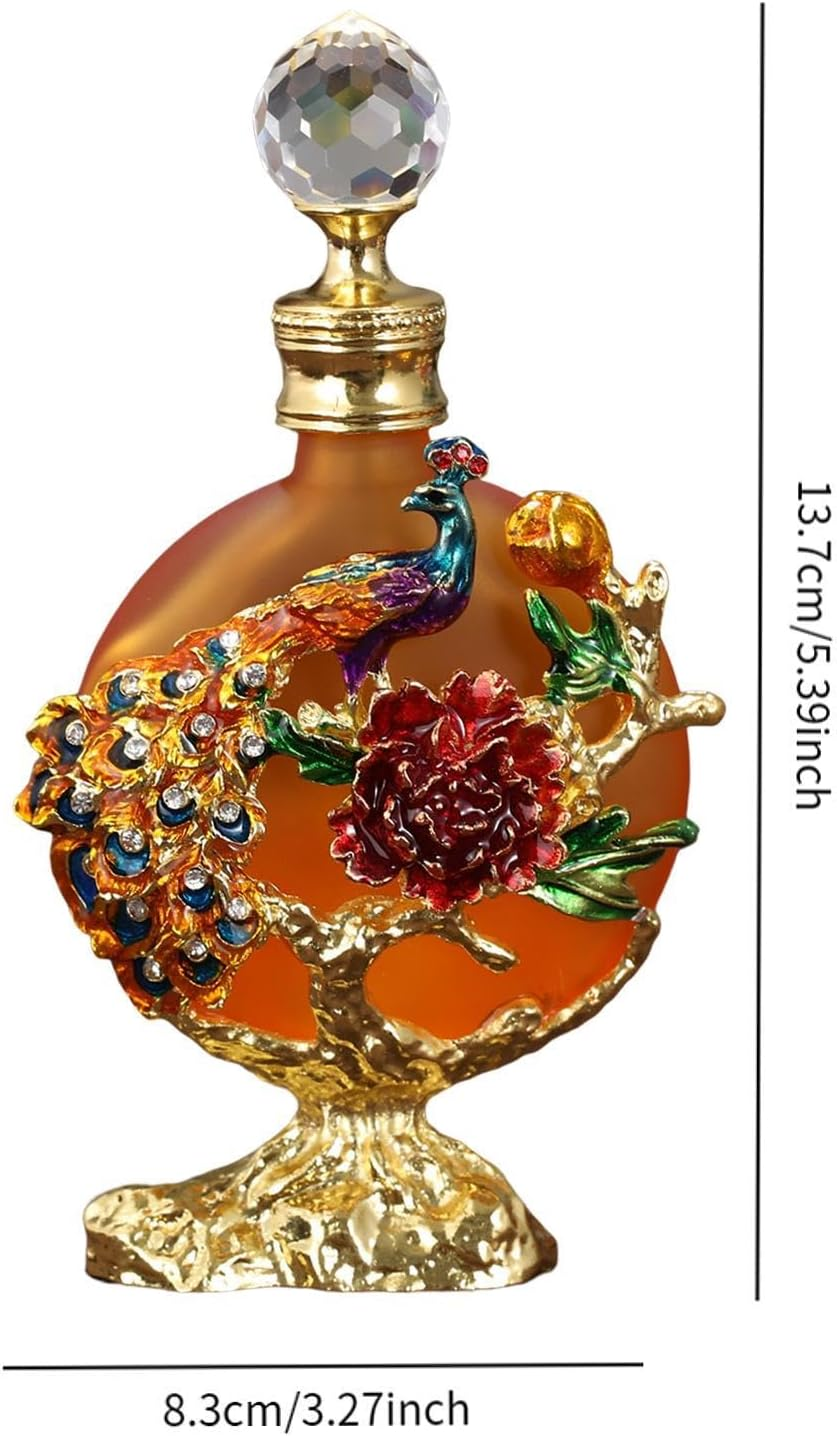 Oshhni Empty Refillable Perfume Bottle Essential Oil Bottle Luxury Portable Peacock Peony Embossed Window Display Reusable Container, Orange