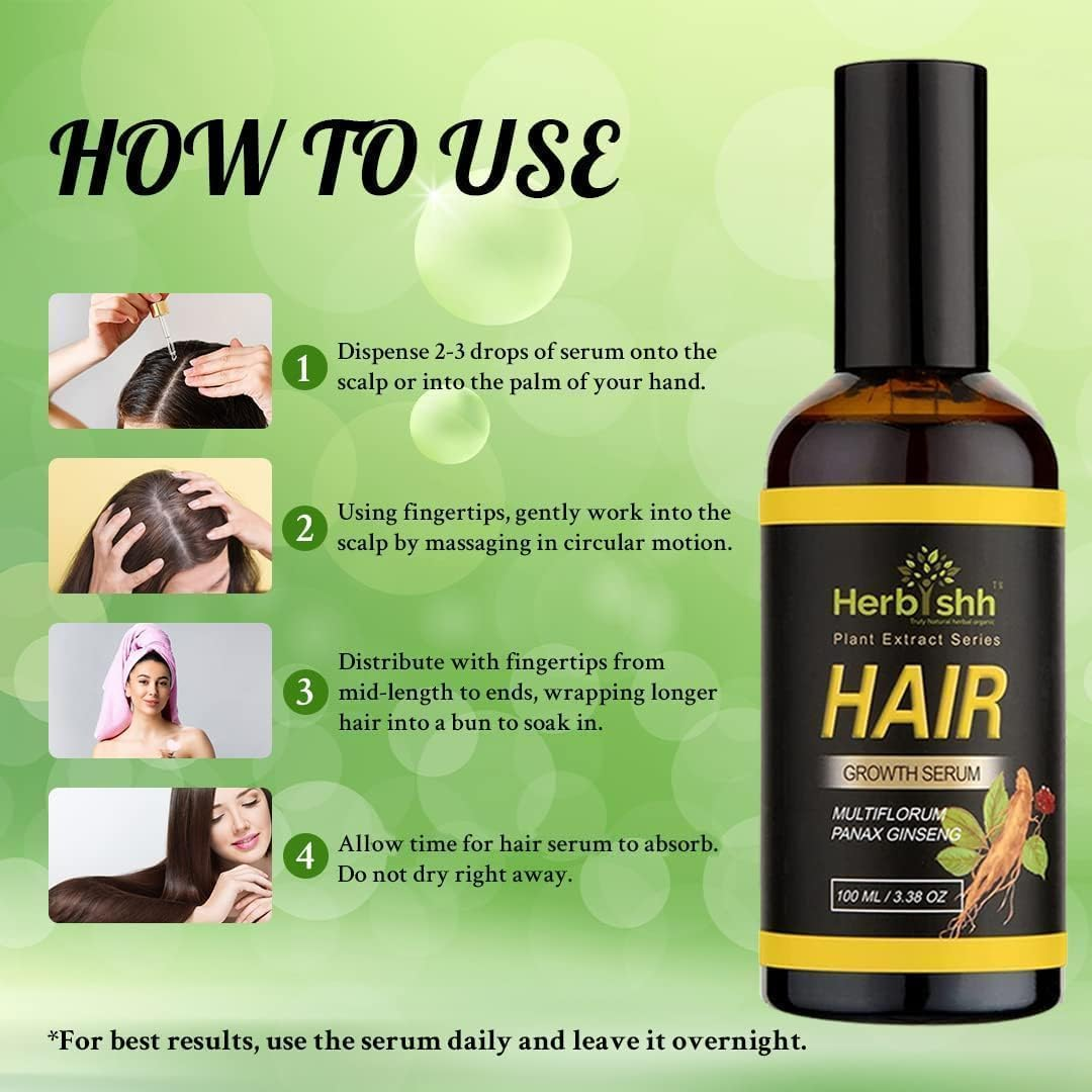 Herbishh Hair Serum &ndash; Natural Botanical Hair Vitalizer for Men and Women | Lightweight, Non-Greasy Serum for Healthy-Looking Hair and Scalp &ndash; Pack of 2