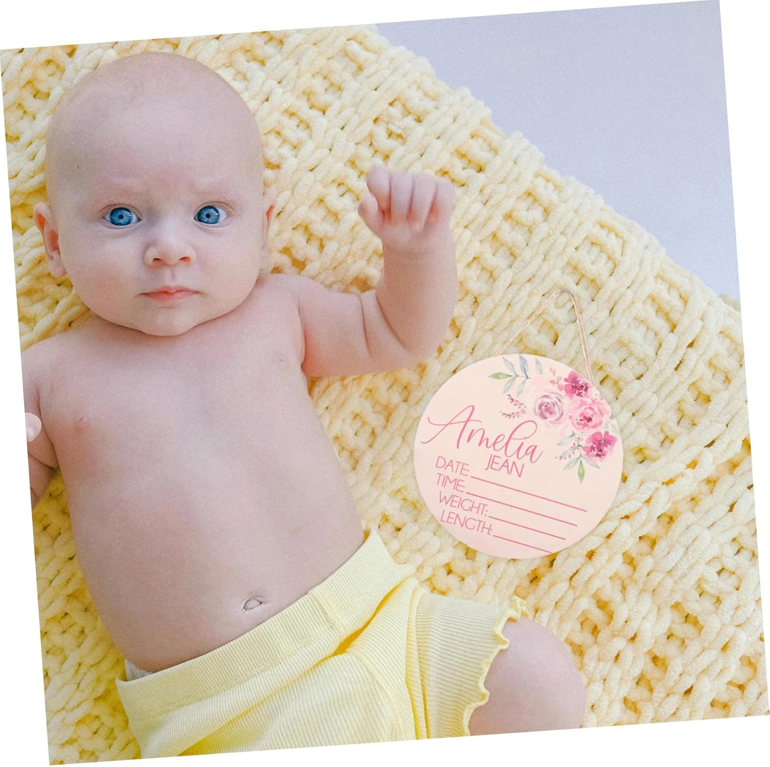 VANZACK 2Pcs Baby Name Announcement Sign Wooden Birth Announcement Sign for Newborn Nursery Photo Props Baby Birth image number 4