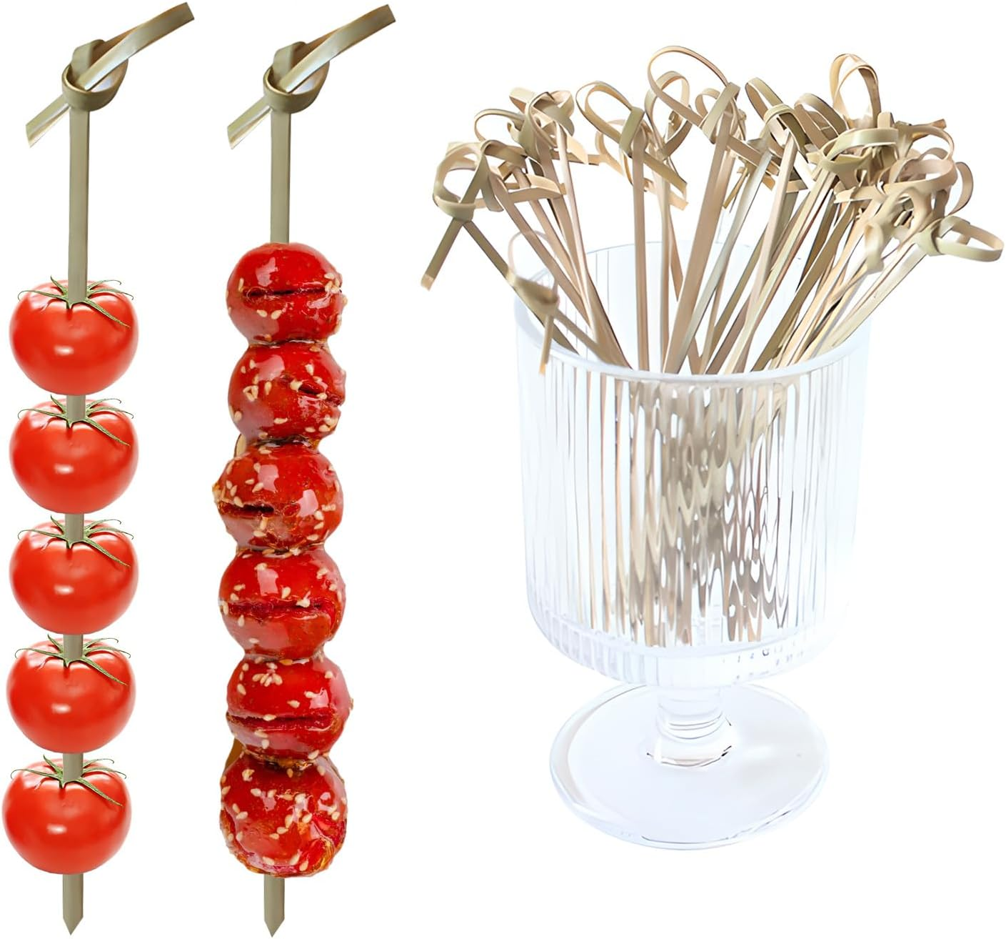 200Er Pack Cocktail Picks, Toothpicks for Appetizers, Natural Bamboo Knot Skewers, Mini Food Sticks, Fancy Tooth Picks for Fruit,Charcuterie,Cocktail Garnish Accessories, Party Supplies (Black, 9Cm)