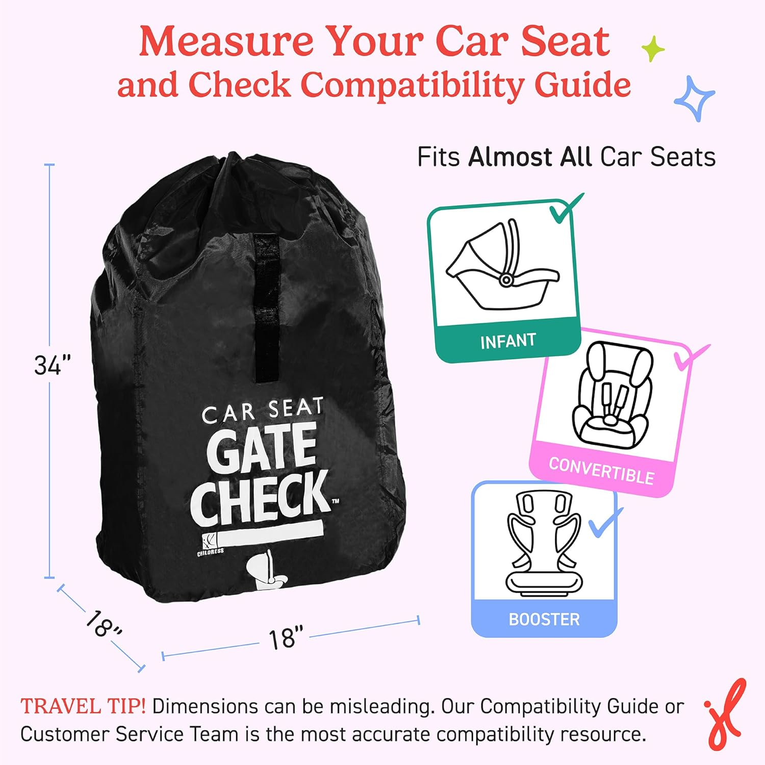 J.L. Childress Gate Check Bag for Car Seats - Air Travel Bag - Fits Convertible Car Seats, Infant Carriers & Booster Seats, Black image number 1