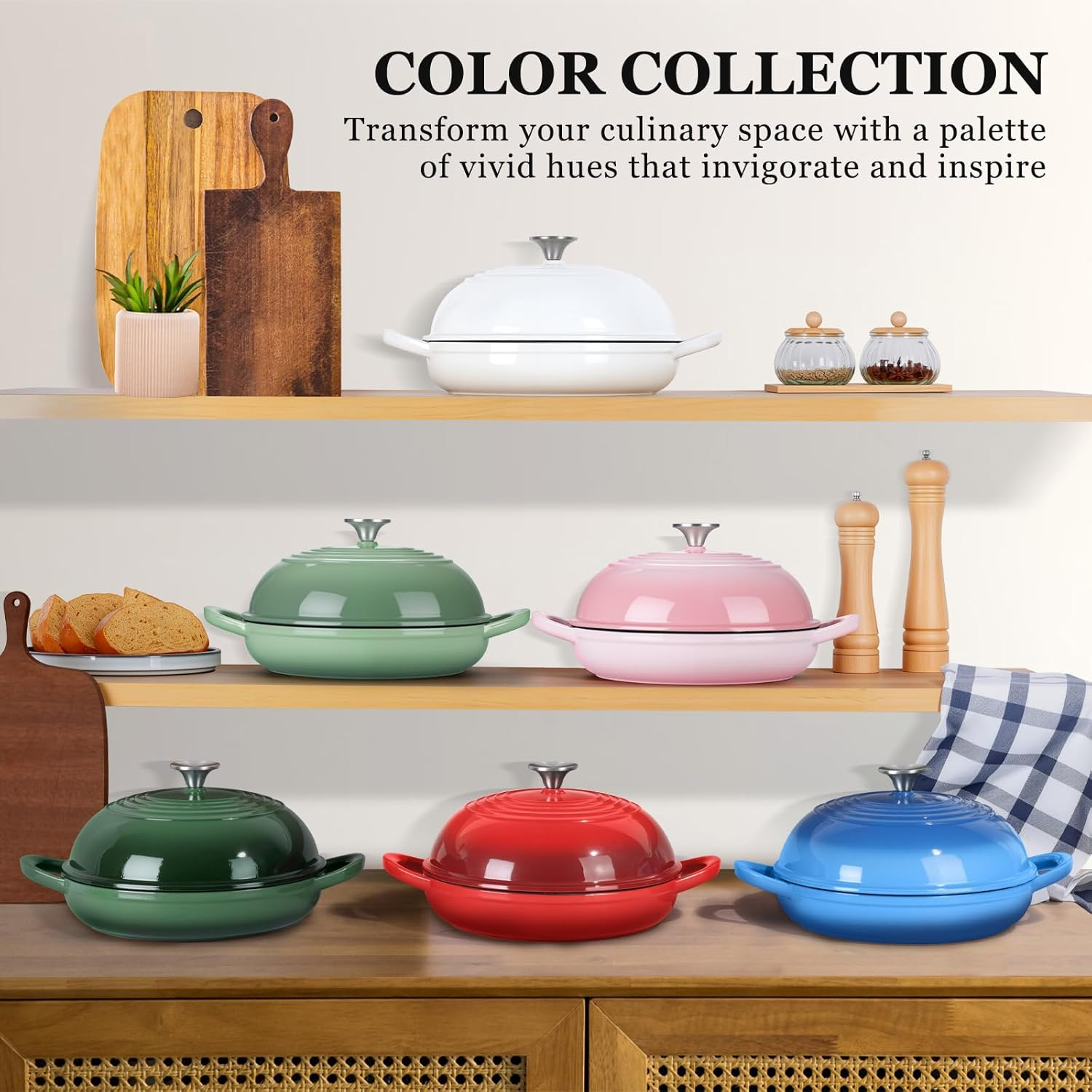 Round Bread Oven for Homemade Sourdough Bread Baking, Leonyo Enameled Cast Iron Dutch Oven Pot with Dome Lid, Non Stick Silicone Baking Mat for Cooking, 6 Quart, Blue - Blue image number 5