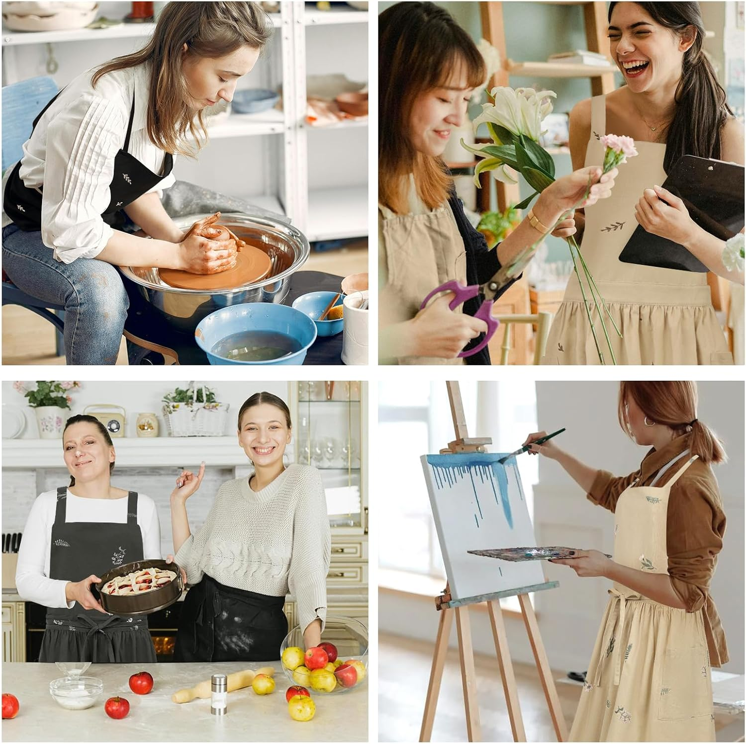 Surblue Cross Back Aprons for Women with Pockets Cute Japanese Cotton Kitchen Aprons Waterproof Pinafore Dress for Painting Cleaning Cooking Gardening image number 5