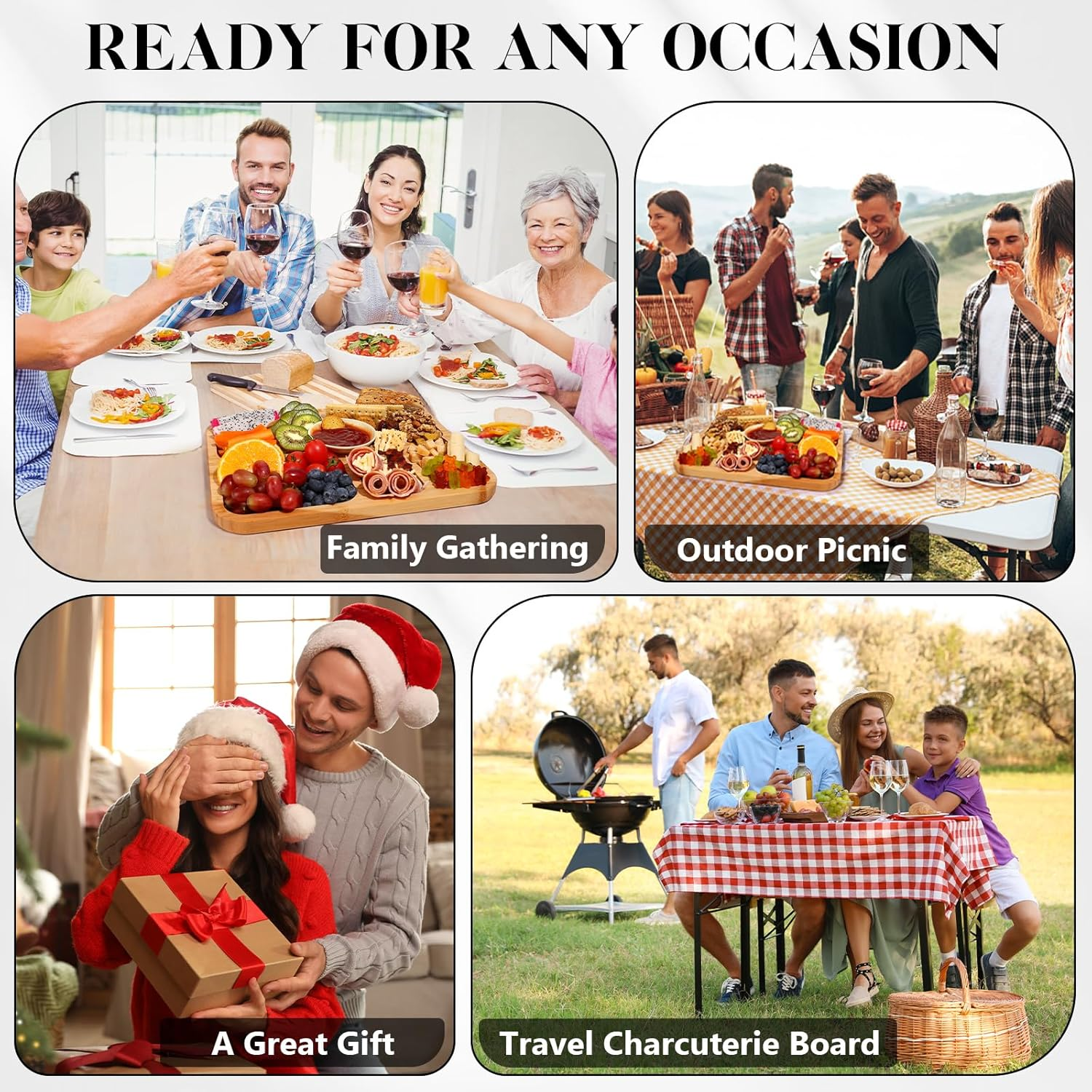 Feshory Premium Charcuterie Board with Clear Locking Lid for Appetizers & Snacks - Cheese Bamboo Board, Serving Tray Ideal for Food Lovers and Parties image number 3