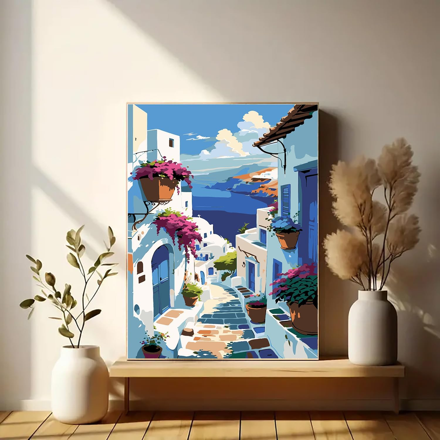 Paint by Numbers Kit for Adults Beginner, Blue Seaside Town Adult Paint by Number Kits on Canvas, DIY Acrylic Watercolor Oil Paint by Number for Adults for Home Decor Gift 16X20 Inch image number 3