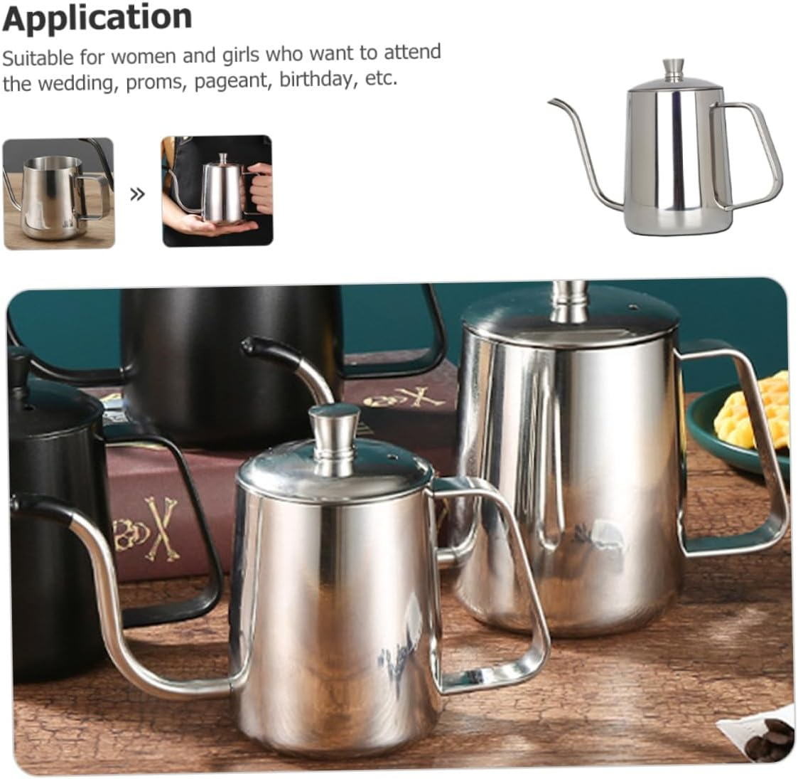 COHEALI Stainless Steel Coffee Kettle with Sealing Lid Thickened Mini Long Spout Drip Pot for Office Tea Brewing Ergonomic Design No Drip Hand Pouring Kettle image number 2