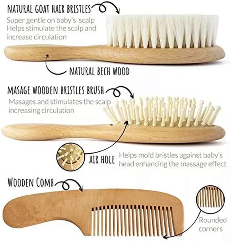 Wooden Hair Brushes and Comb Set for Baby image number 6